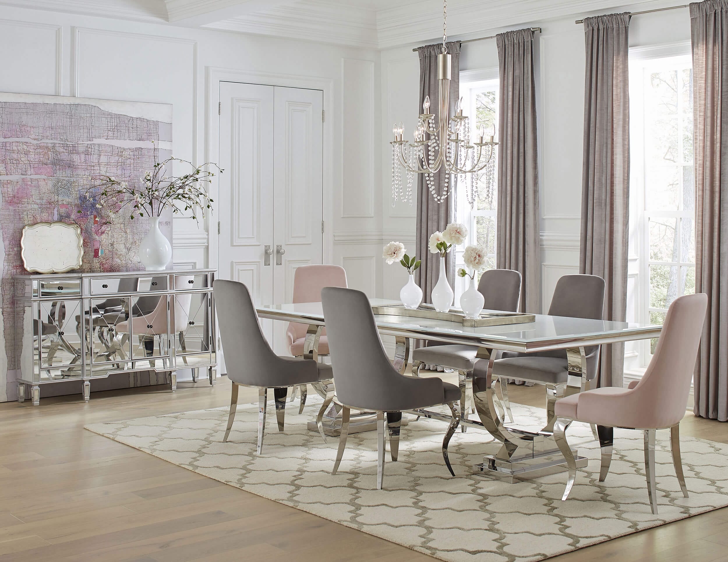 Antoine Fabric Demi Arm Dining Chair with Chrome Legs