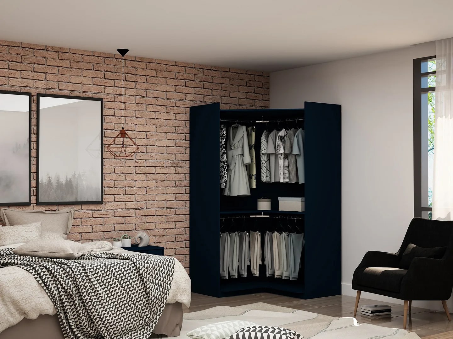 Mulberry Open Corner Closet w/2 Hanging Rods 