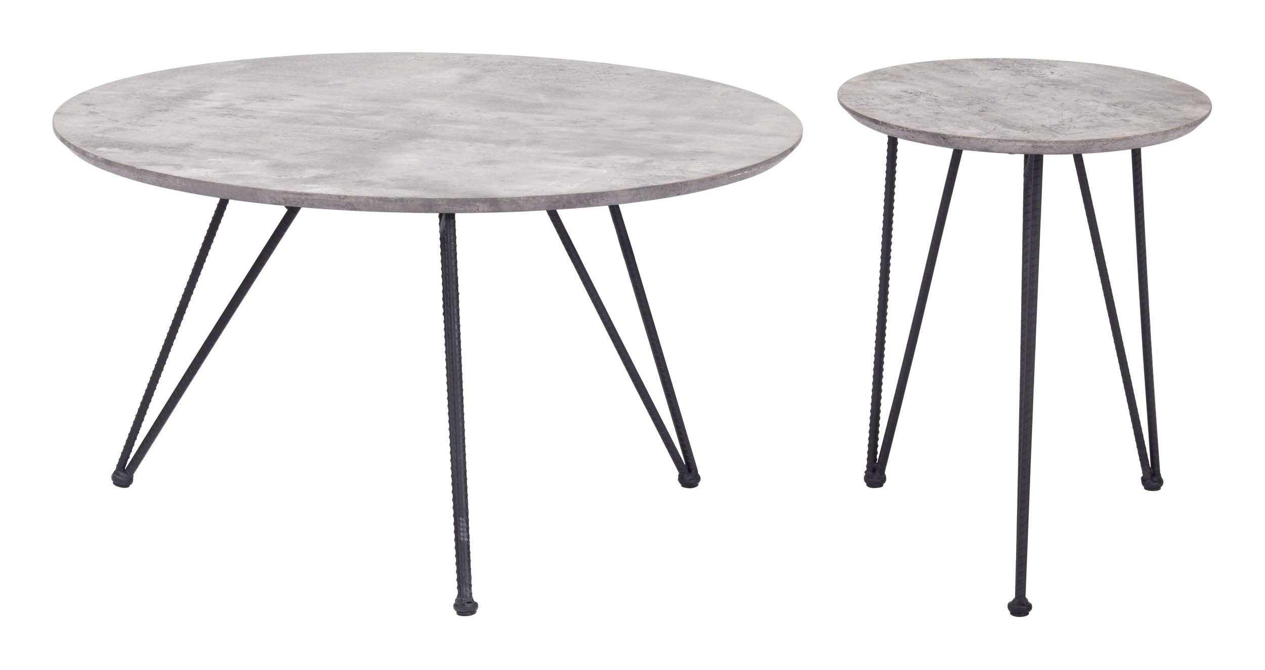 Kerris Round Faux Concrete/Steel Coffee Table Set