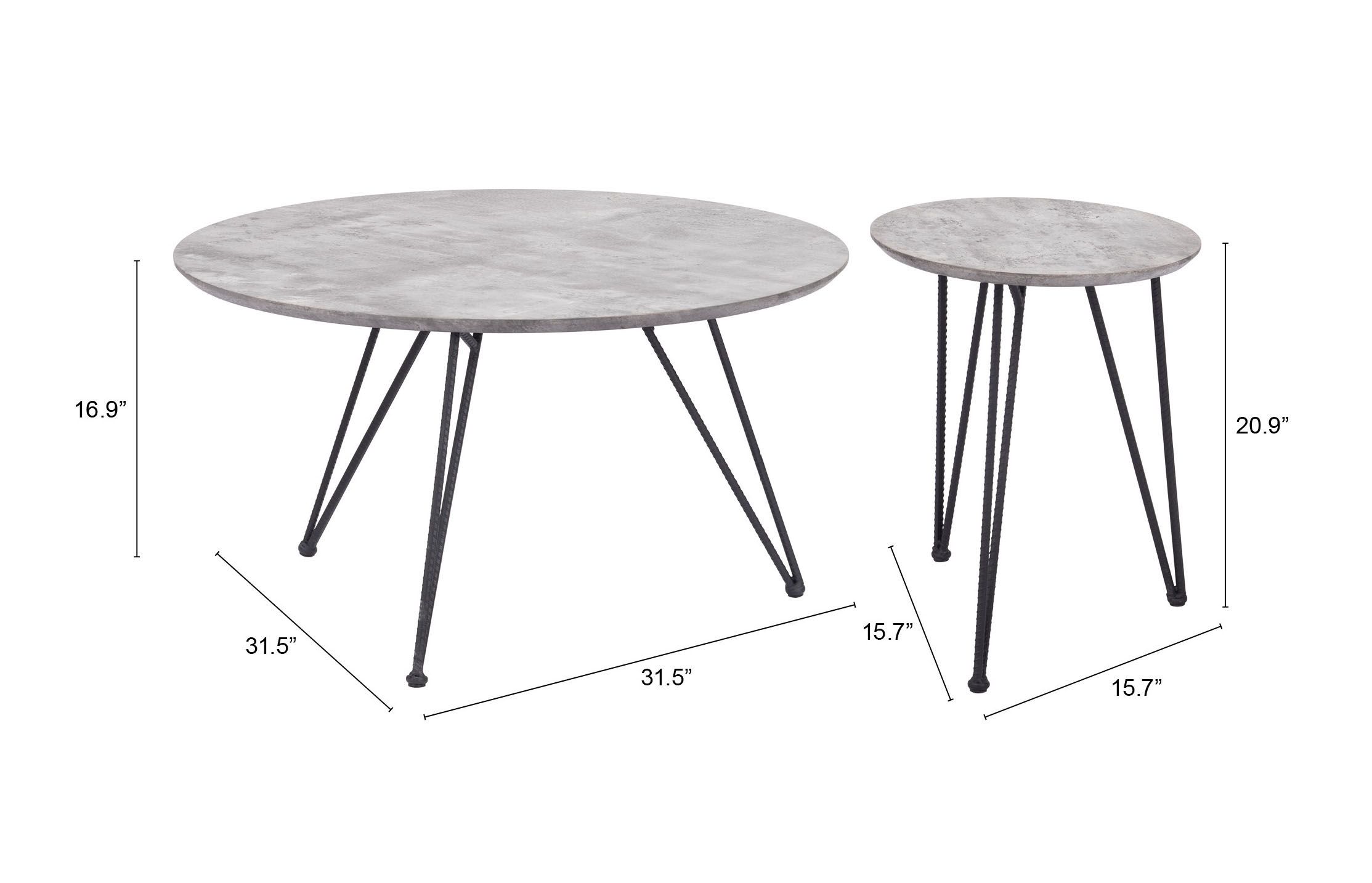 Kerris Round Faux Concrete/Steel Coffee Table Set