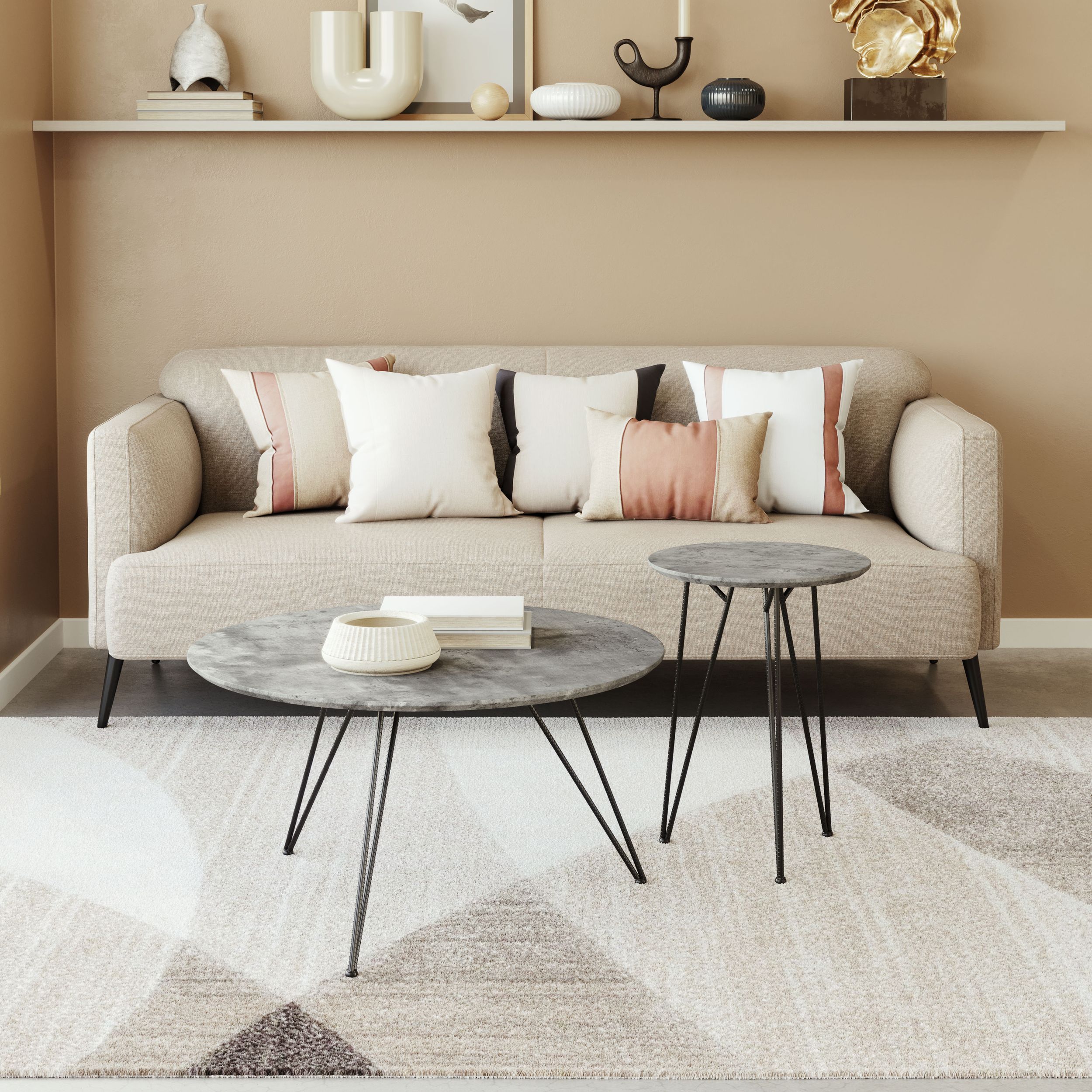 Kerris Round Faux Concrete/Steel Coffee Table Set