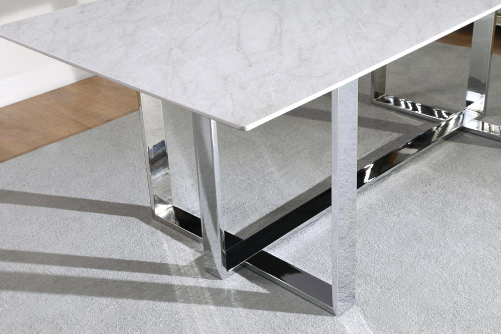 Annika 82" Rectangular Glass Top Dining Table with Chrome Legs