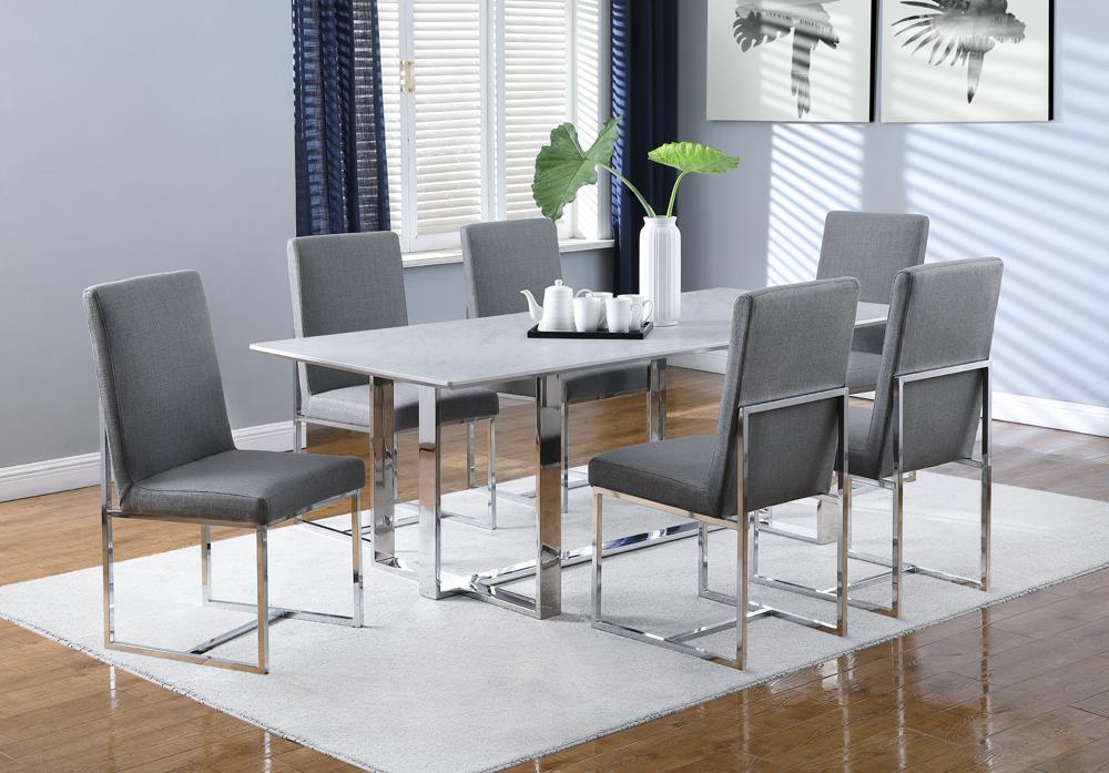 Annika 82" Rectangular Glass Top Dining Table with Chrome Legs