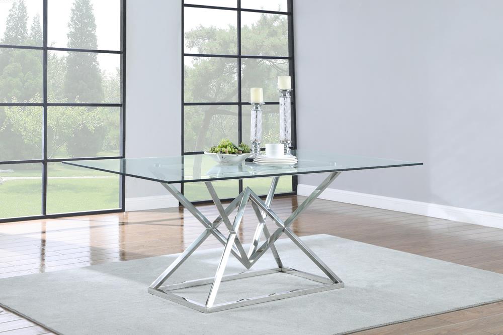Beaufort 71" Rectangular Glass Top Dining Table with Chrome Legs