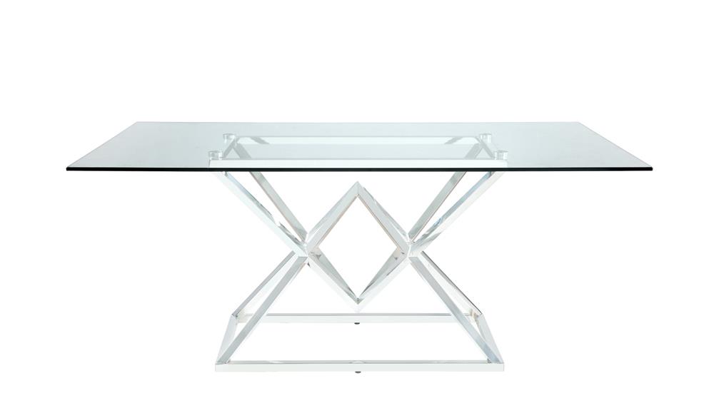 Beaufort 71" Rectangular Glass Top Dining Table with Chrome Legs