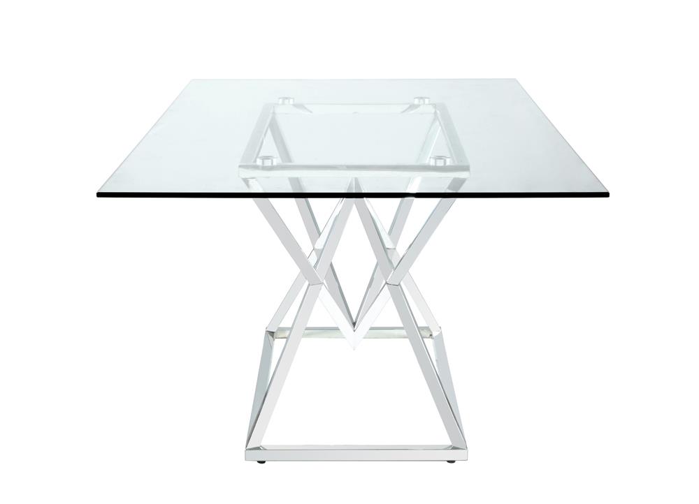 Beaufort 71" Rectangular Glass Top Dining Table with Chrome Legs