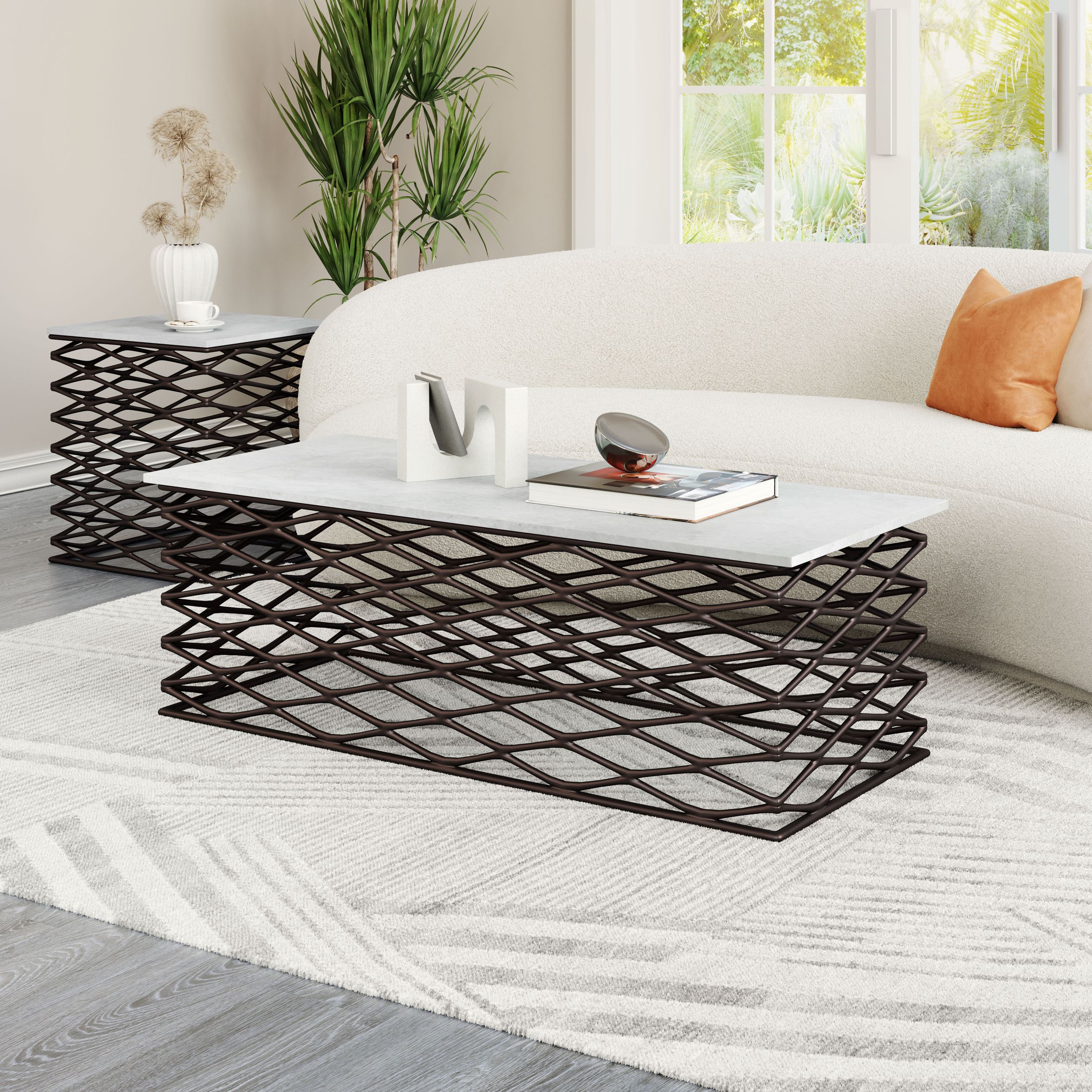 Duchess Rectangular Marble/Aluminum Coffee Table