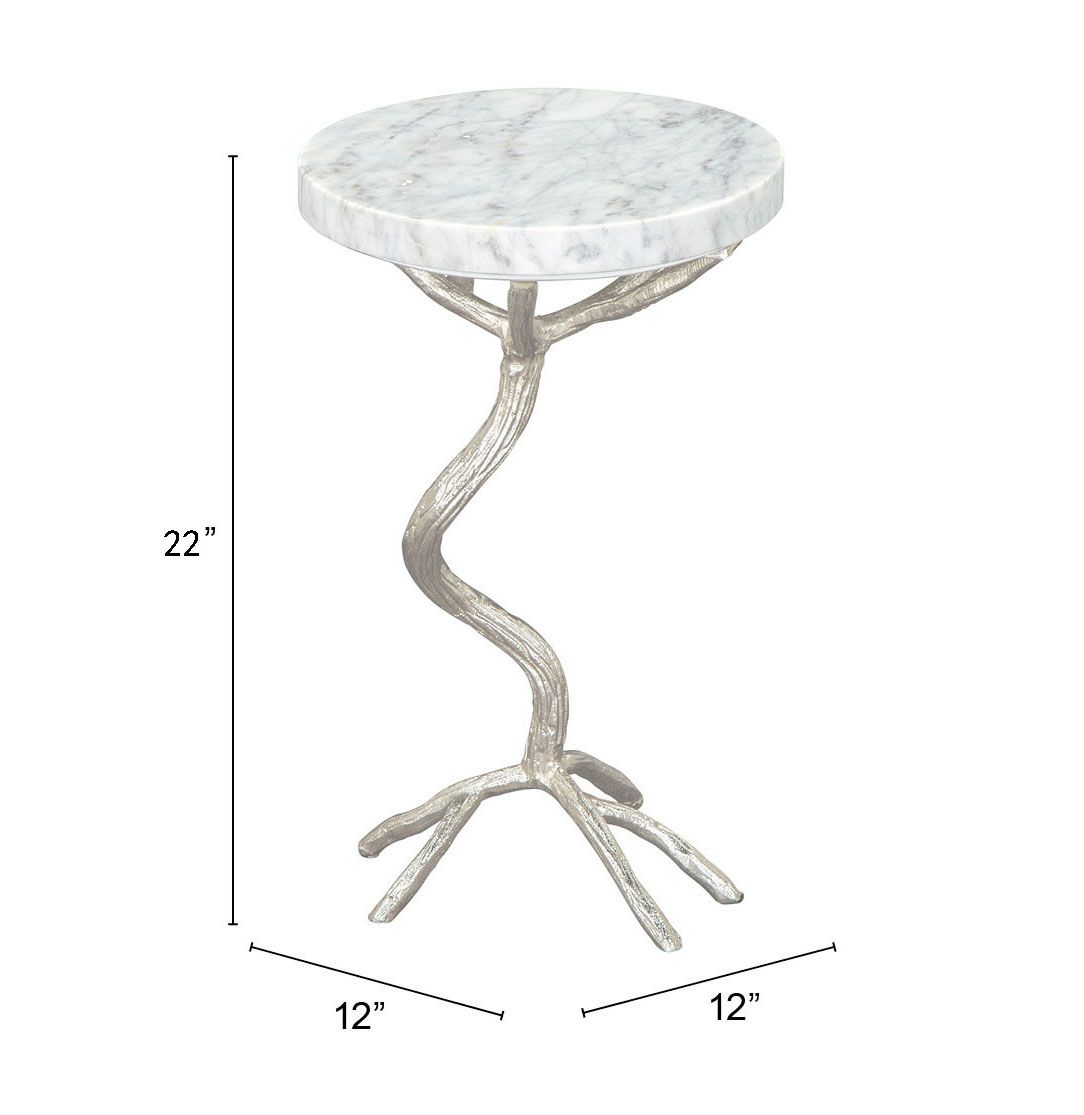 Joel Round Marble/Aluminum Side Table Silver