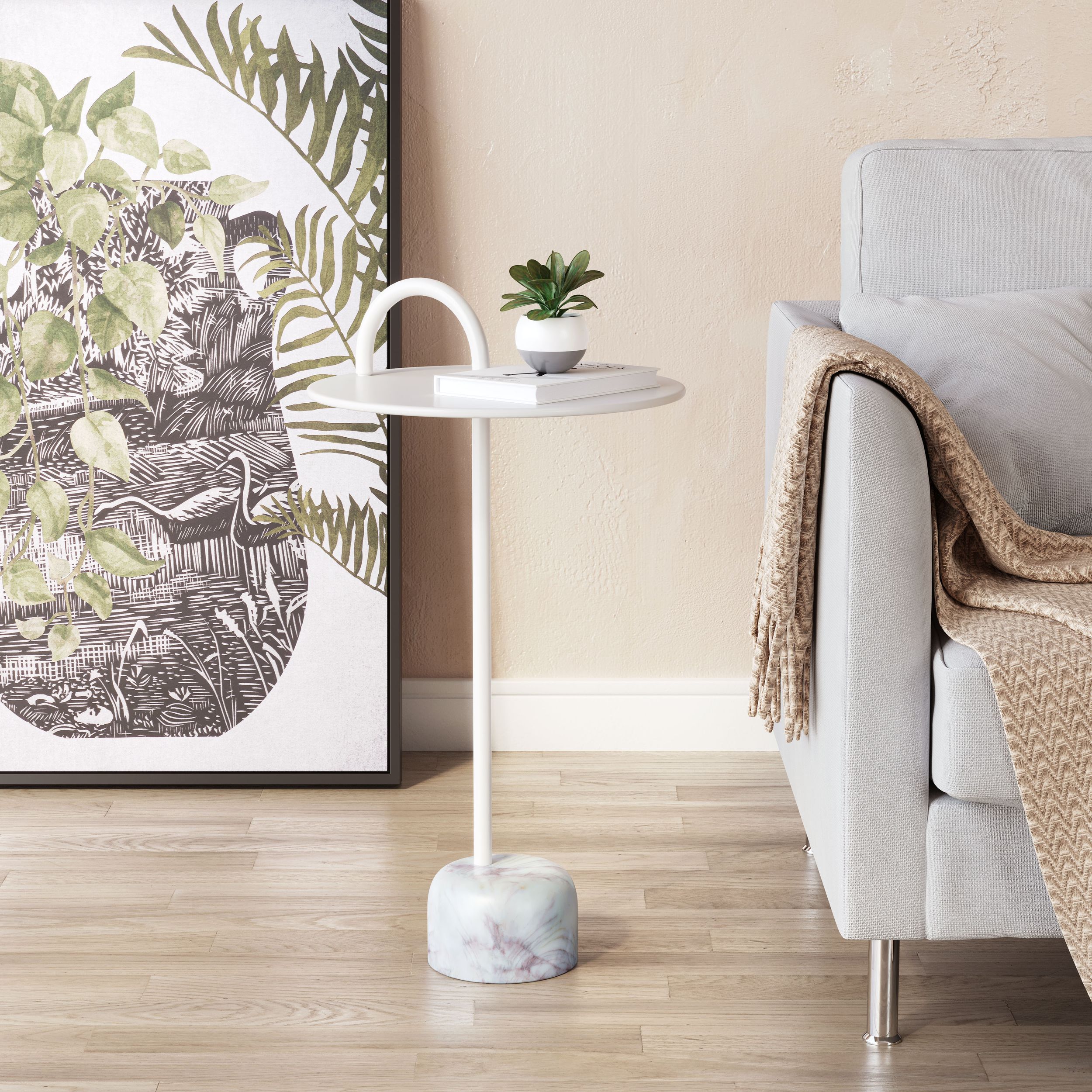 Will Round Iron/Marble Side Table