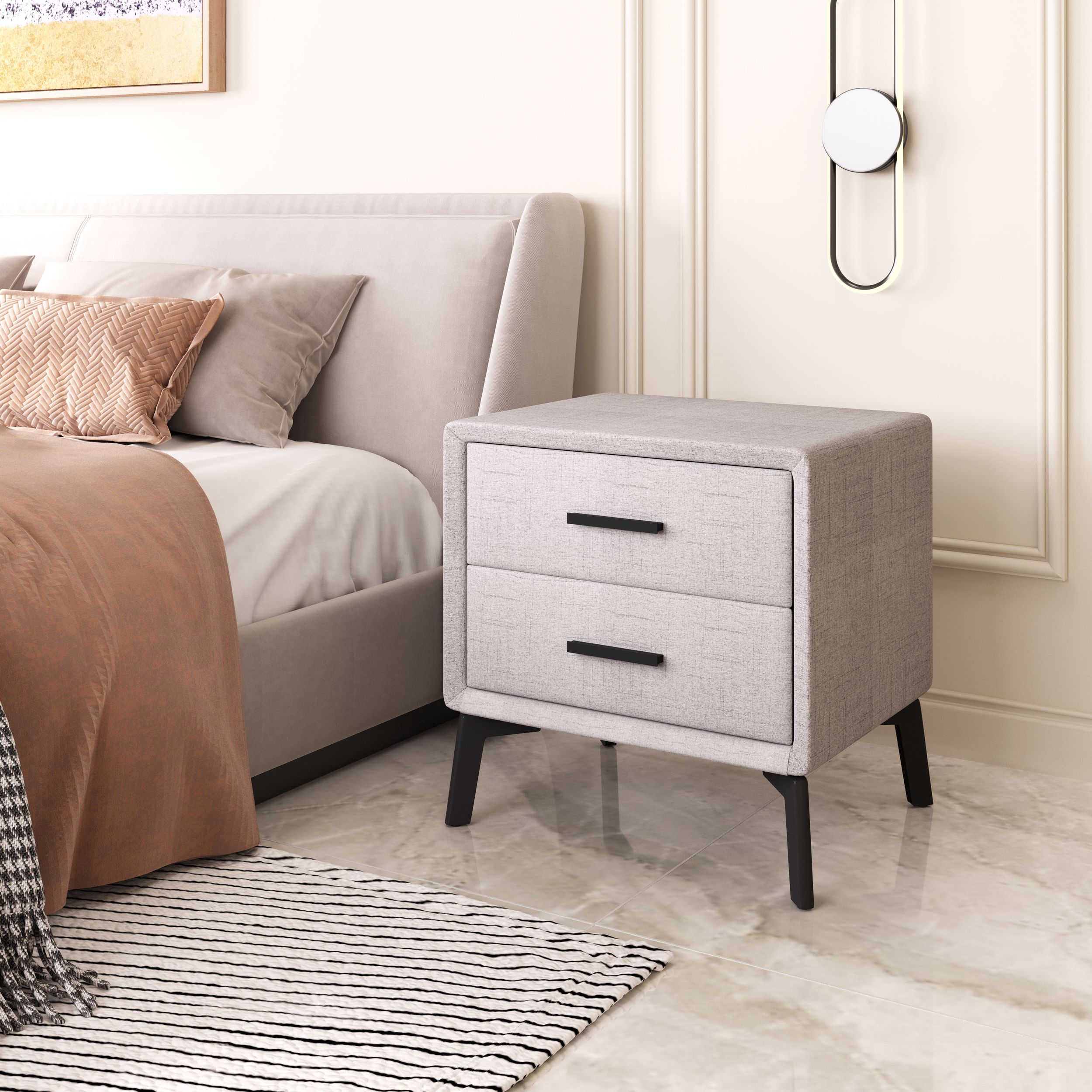 Halle Rectangular Polyester Side Table w/2 Drawers