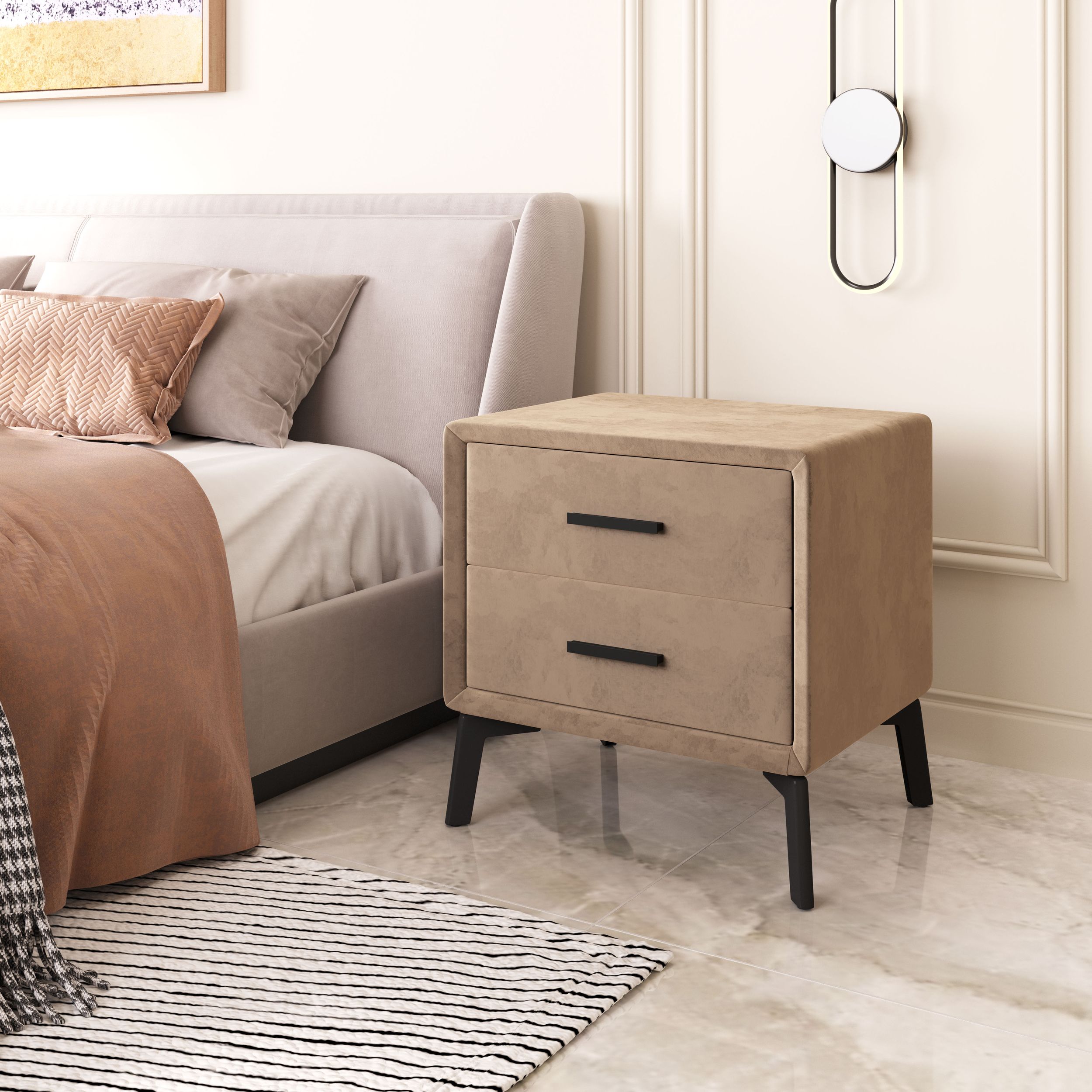 Montana Rectangular Velvet Side Table w/2 Drawers