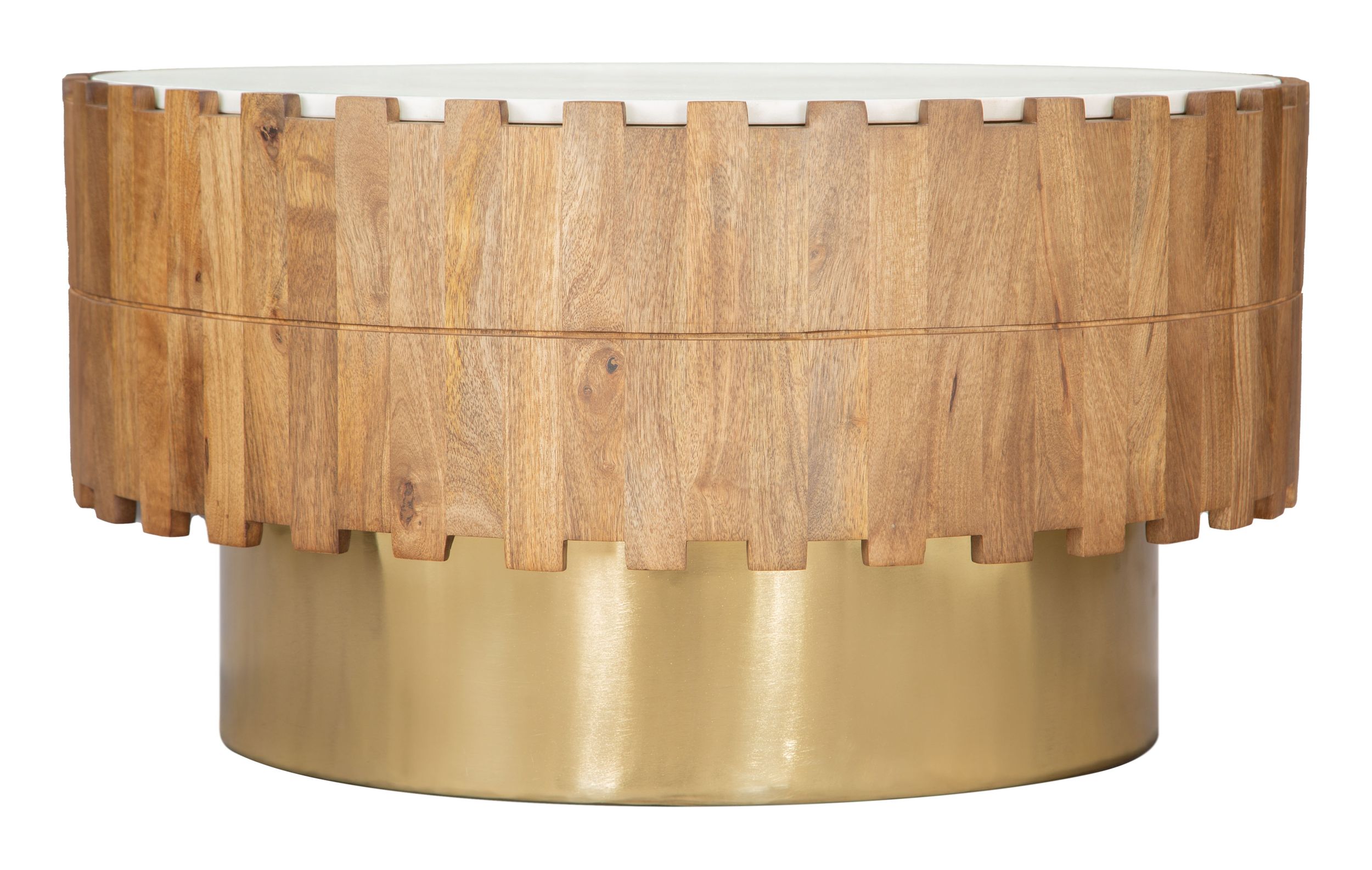Bombay Round Marble/Wood/Iron Coffee Table
