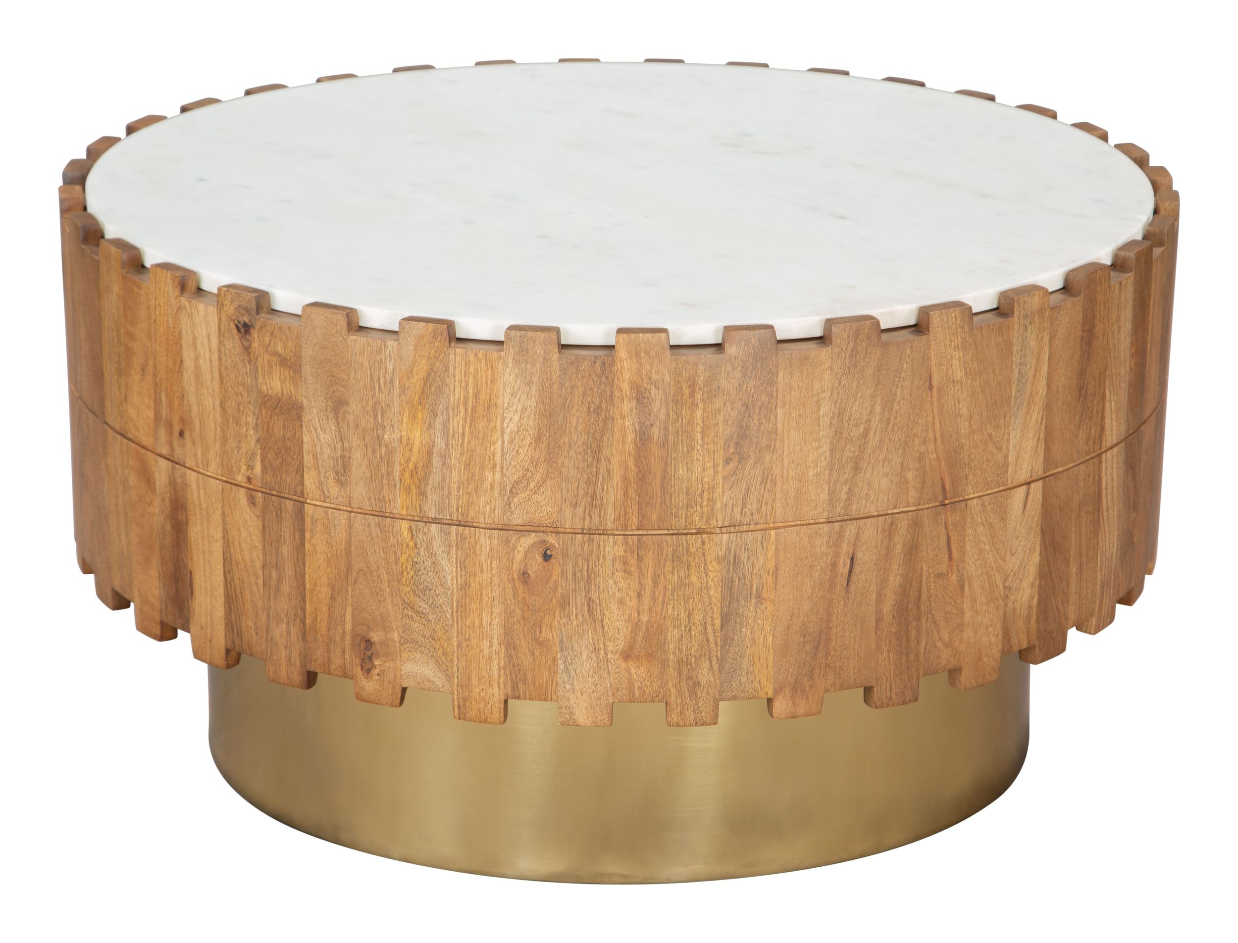 Bombay Round Marble/Wood/Iron Coffee Table