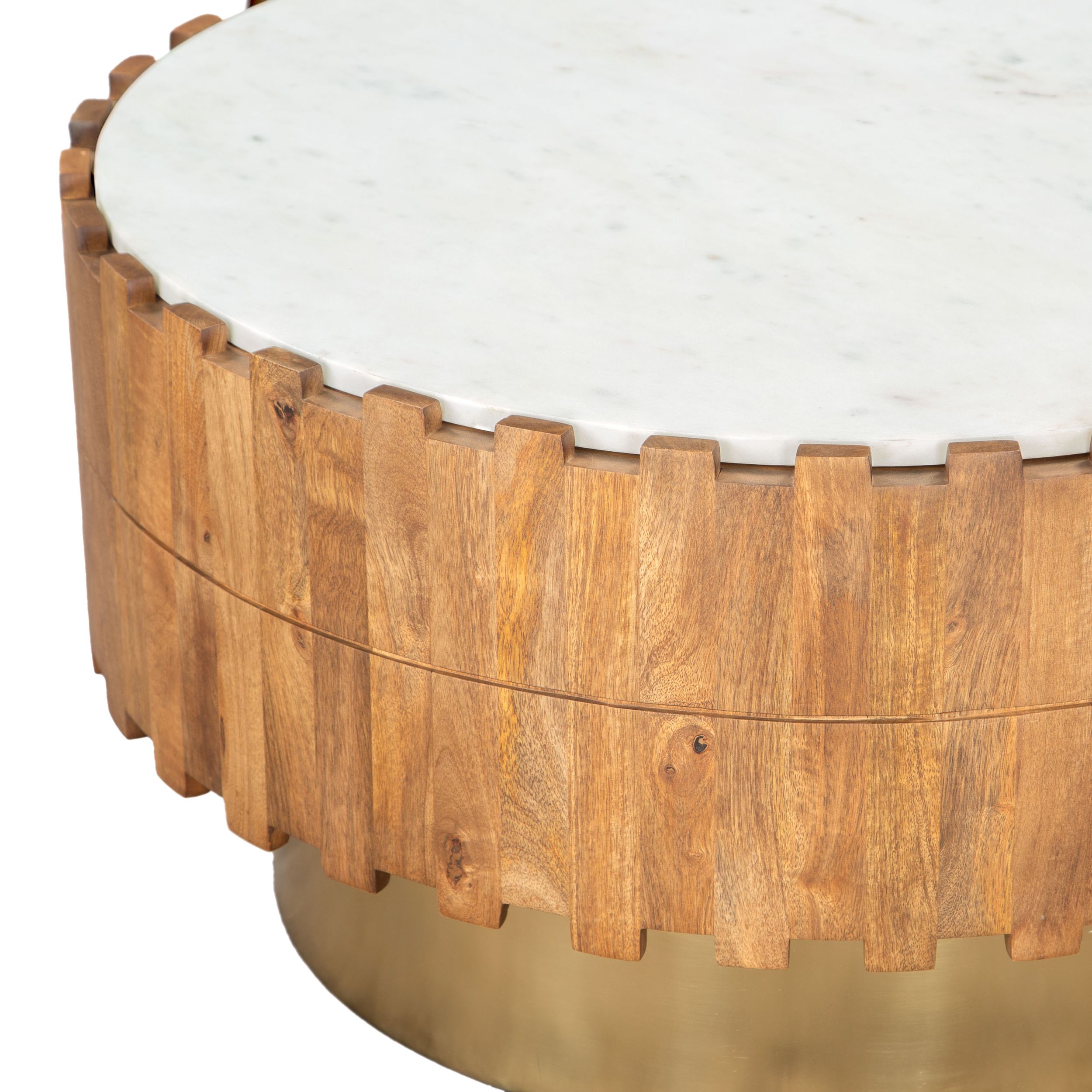 Bombay Round Marble/Wood/Iron Coffee Table