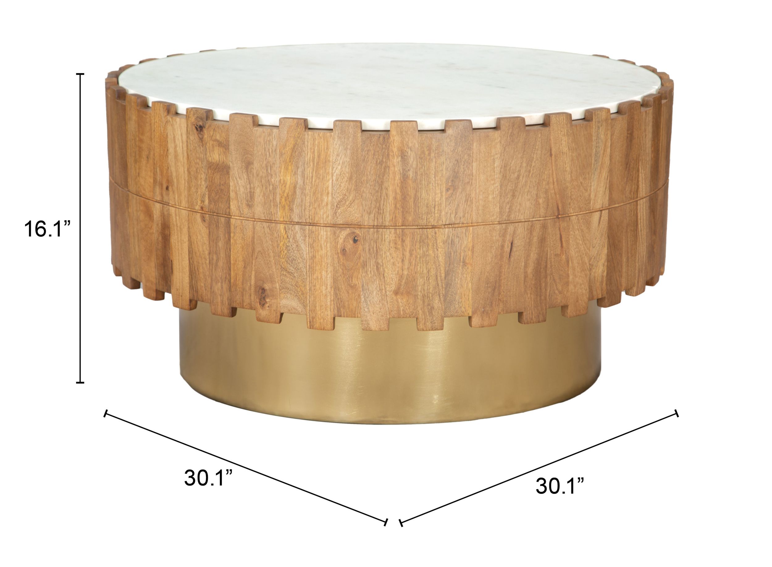Bombay Round Marble/Wood/Iron Coffee Table