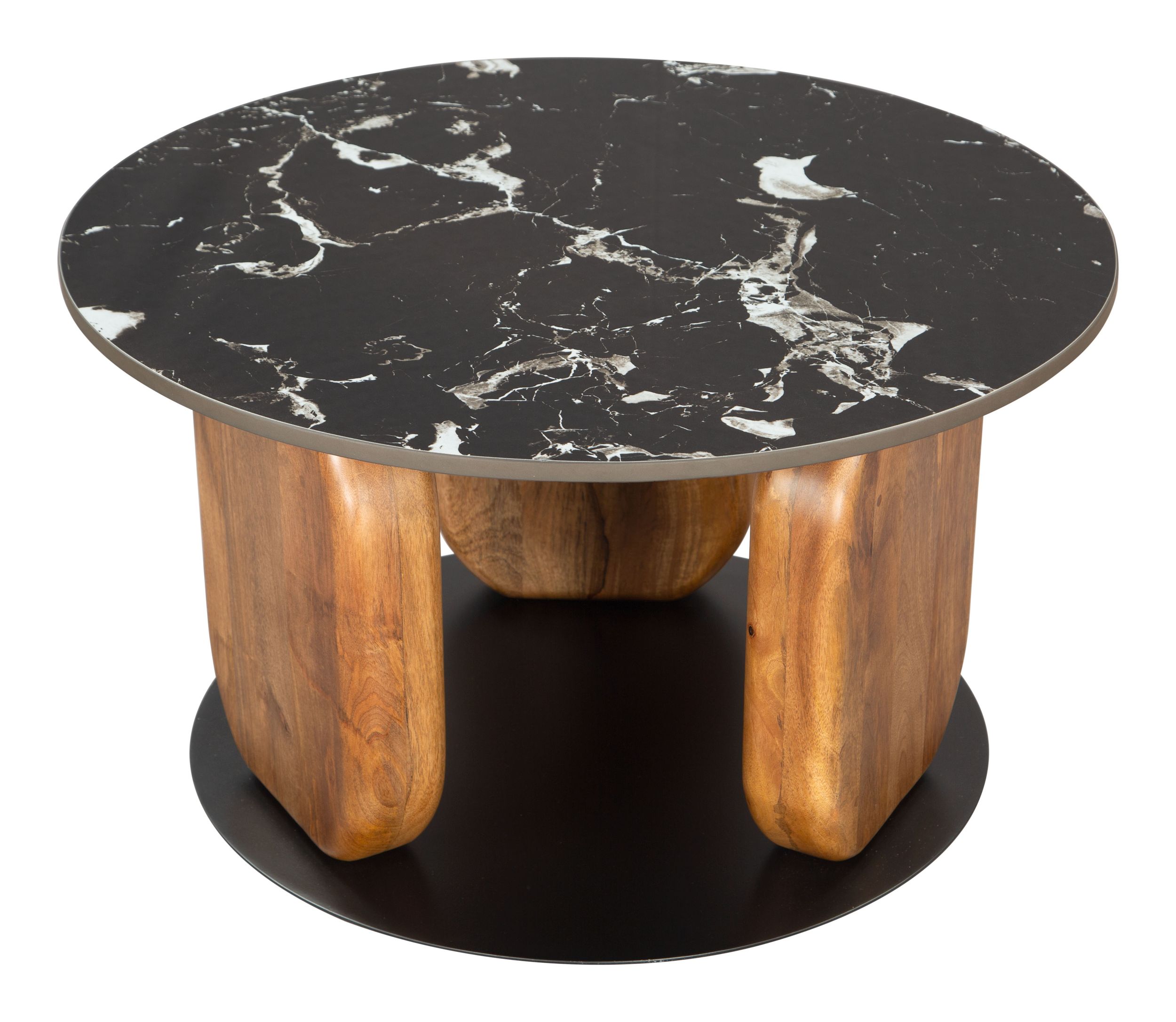 Pemba Round Marble/Wood/Iron Coffee Table