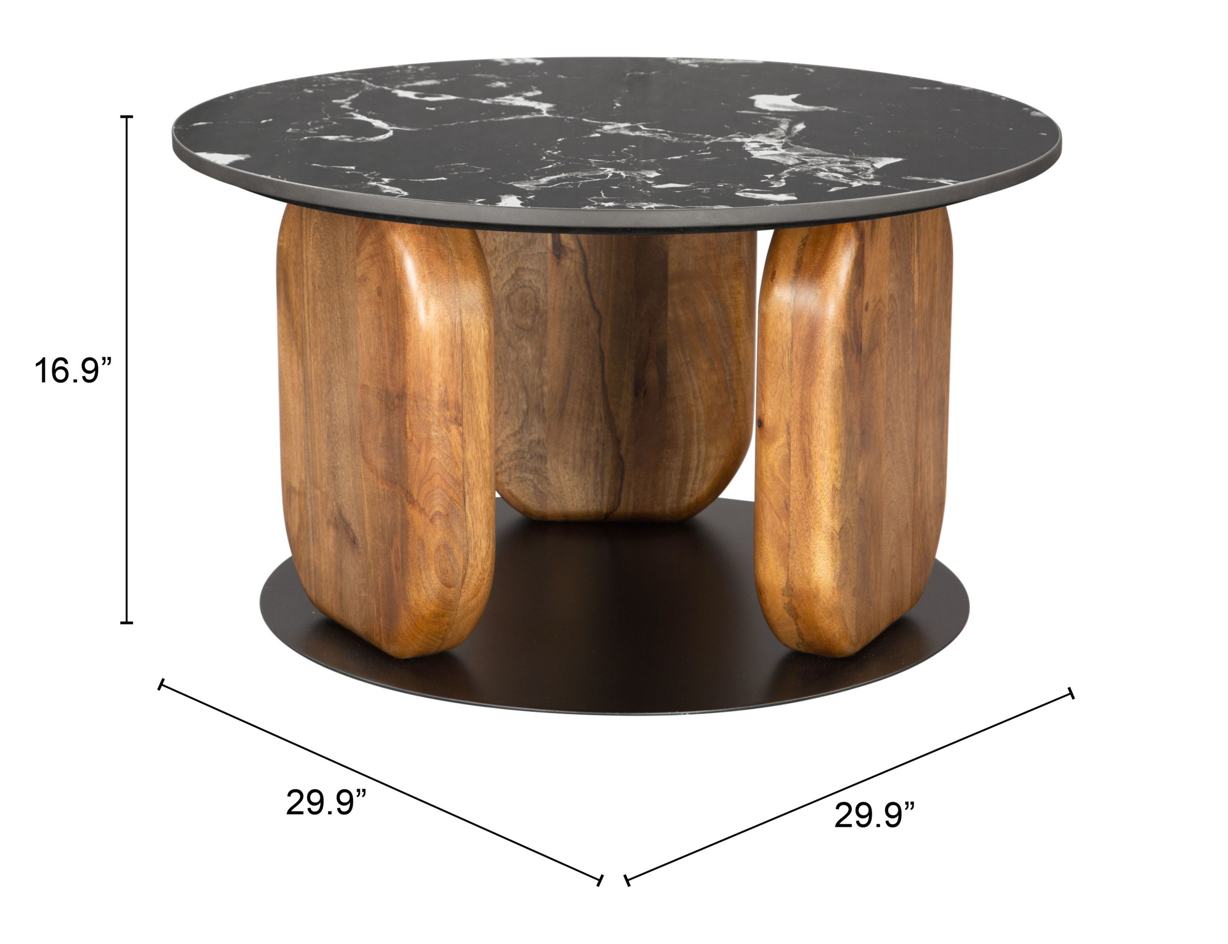Pemba Round Marble/Wood/Iron Coffee Table