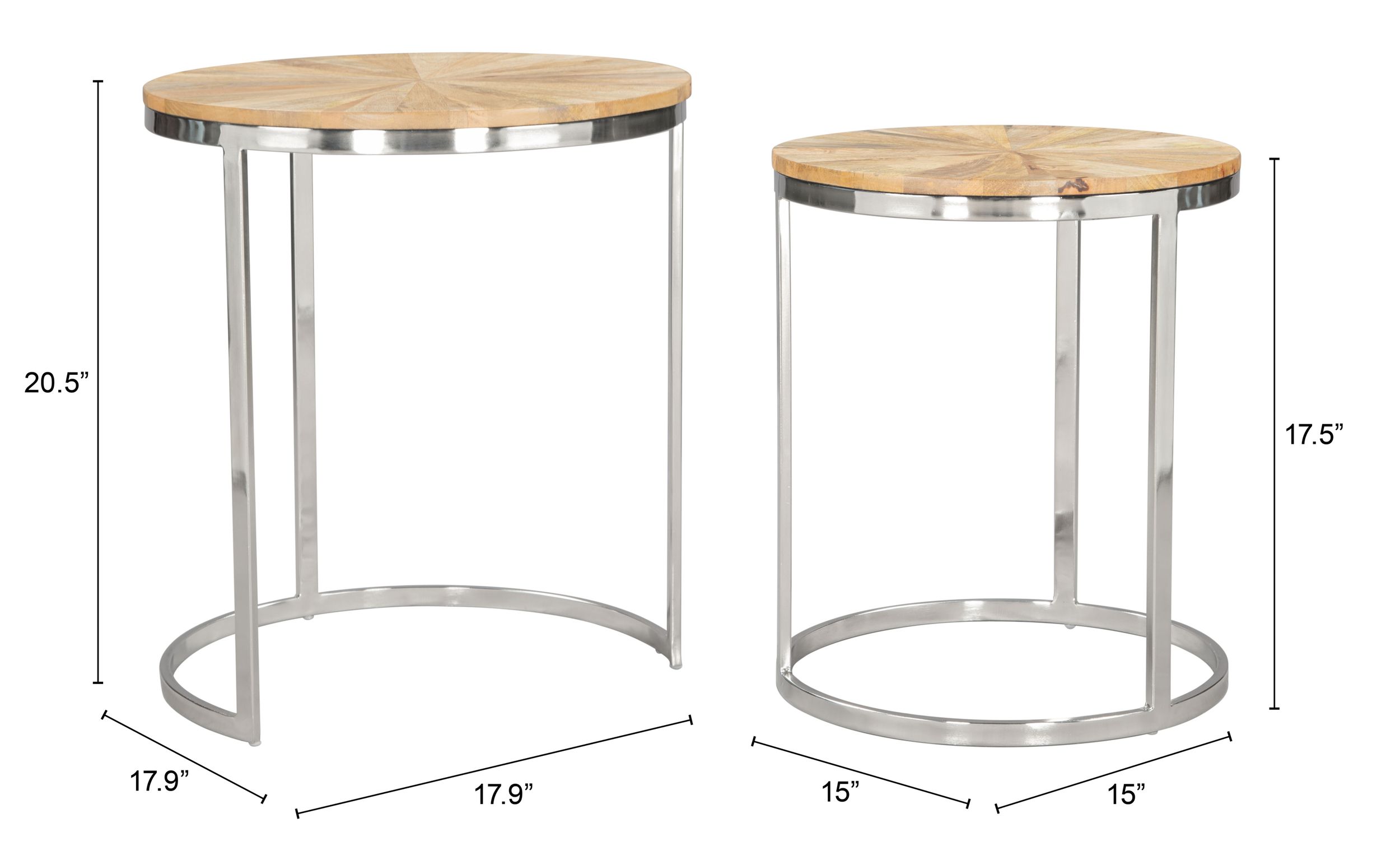 Bari Round Wood/Iron Nesting Table Set