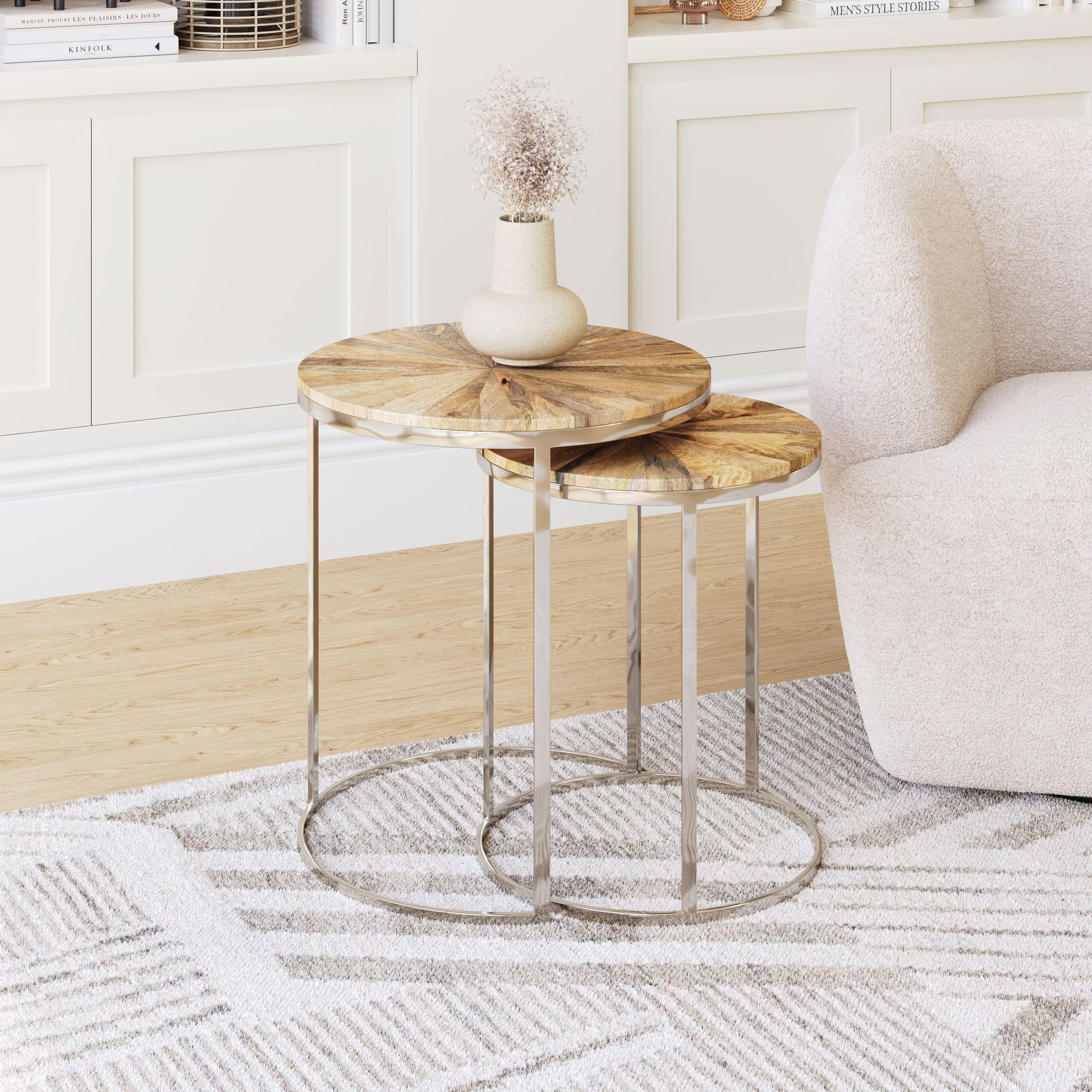 Bari Round Wood/Iron Nesting Table Set