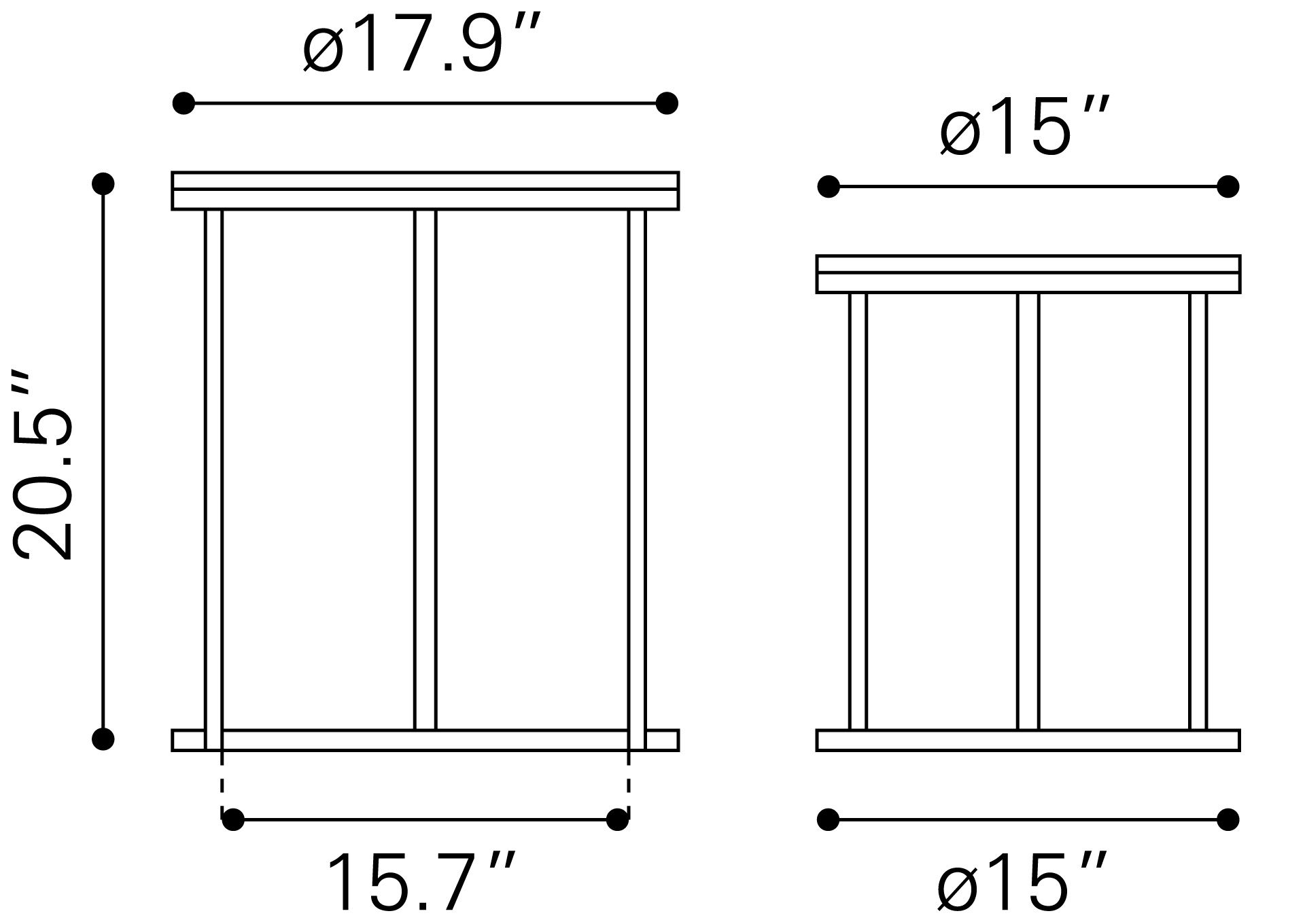 Bari Round Wood/Iron Nesting Table Set