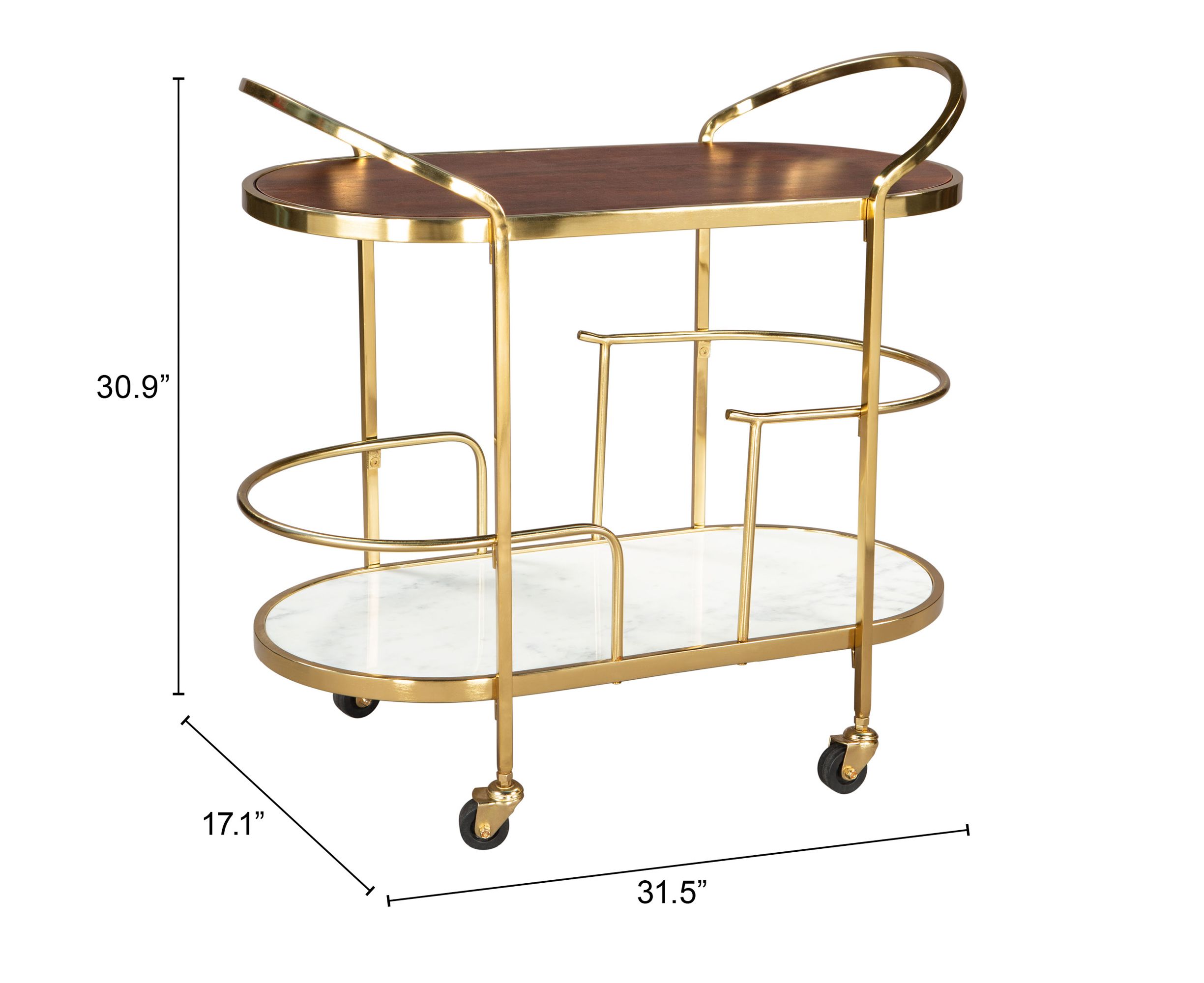 Antalya Wood/Marble/Iron Bar Cart