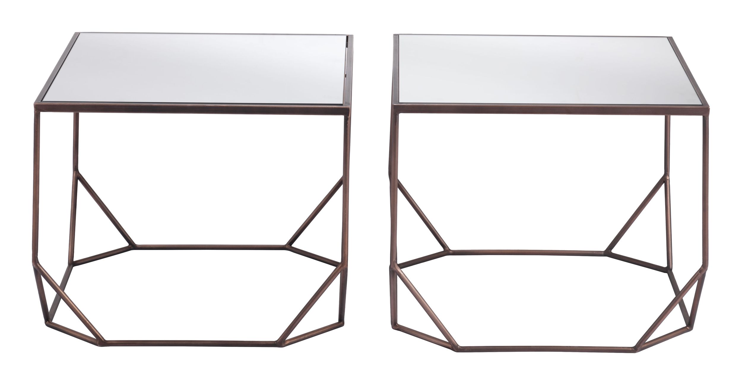 Arzon Square Mirror Glass/Steel Coffee Table Set
