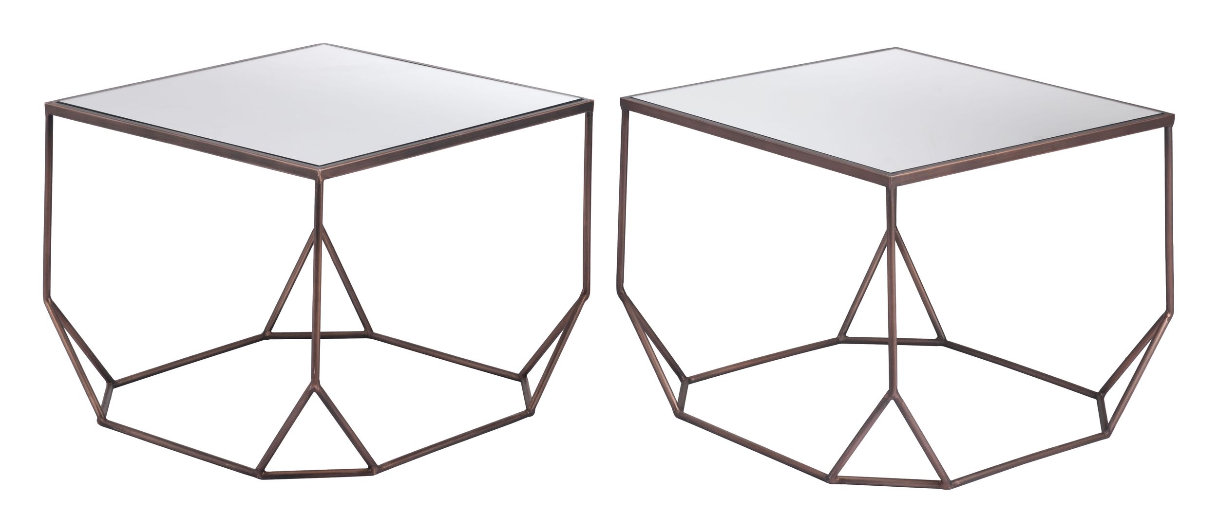 Arzon Square Mirror Glass/Steel Coffee Table Set