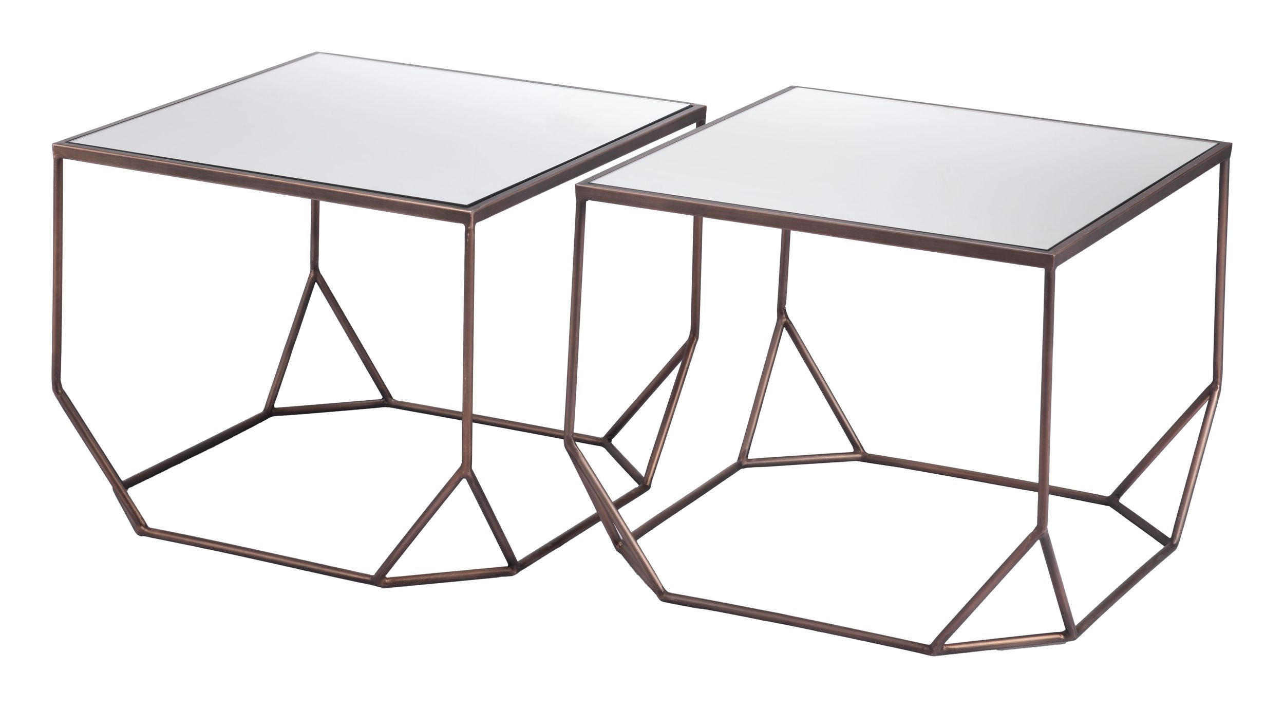 Arzon Square Mirror Glass/Steel Coffee Table Set