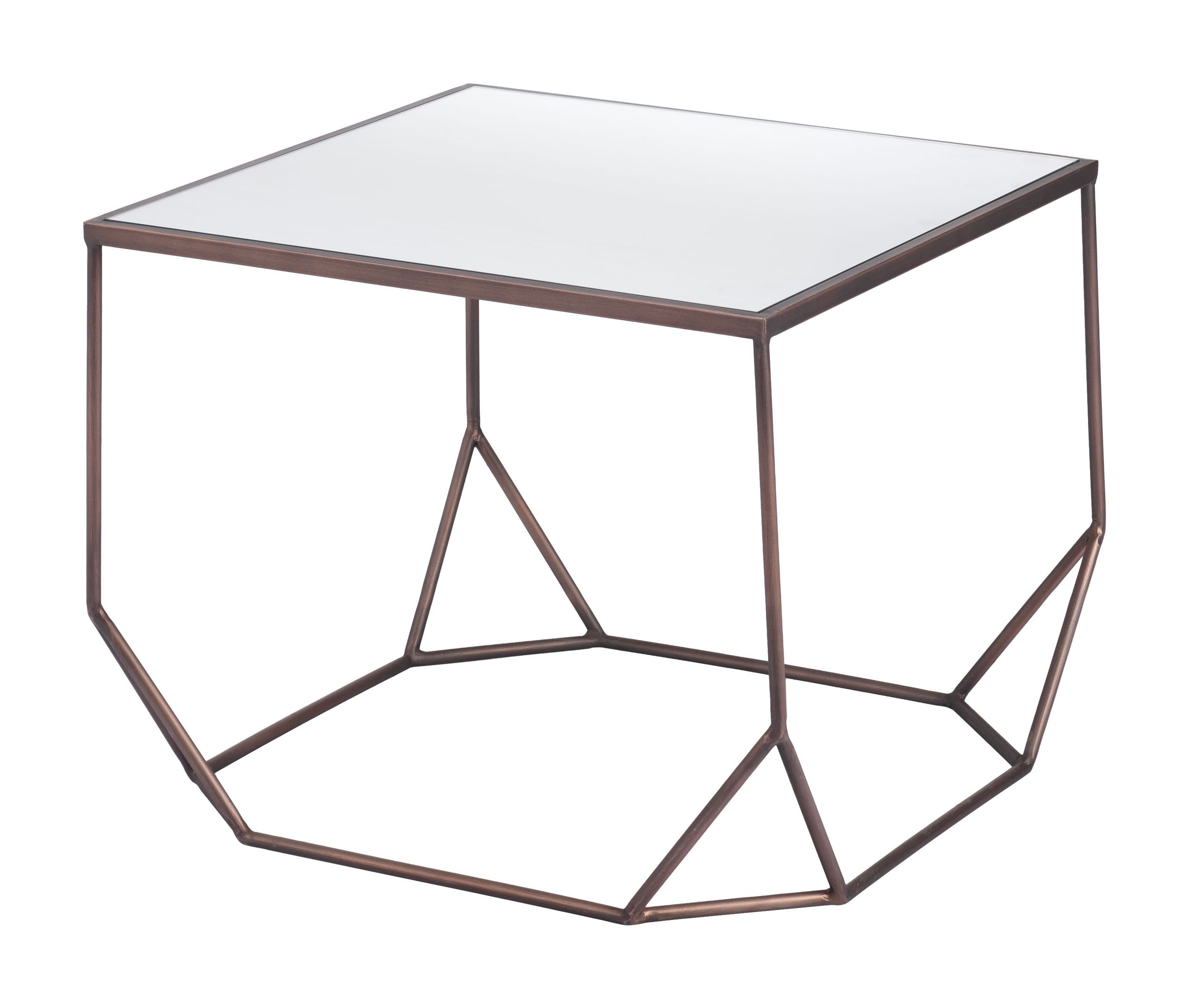 Arzon Square Mirror Glass/Steel Coffee Table Set