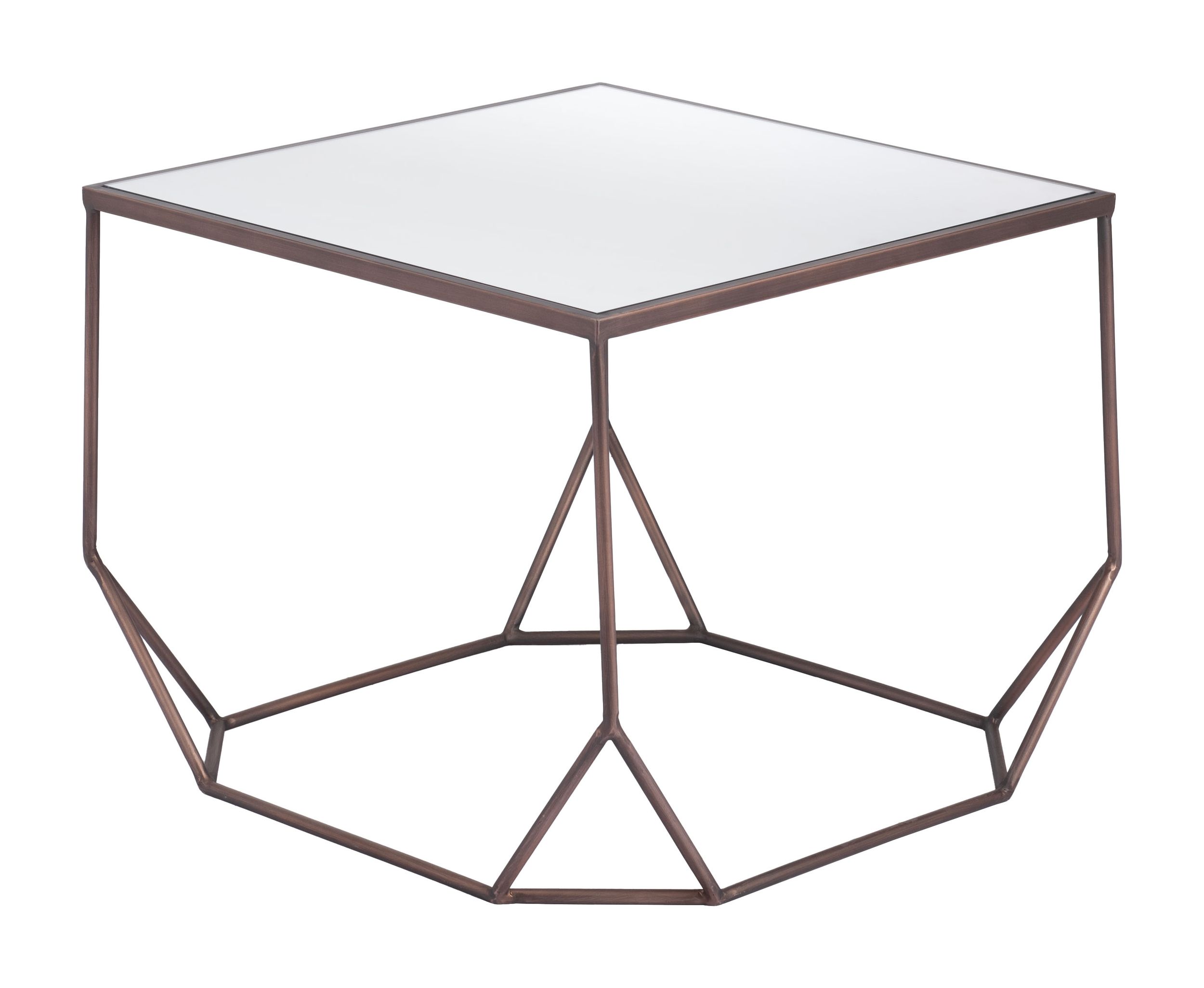 Arzon Square Mirror Glass/Steel Coffee Table Set
