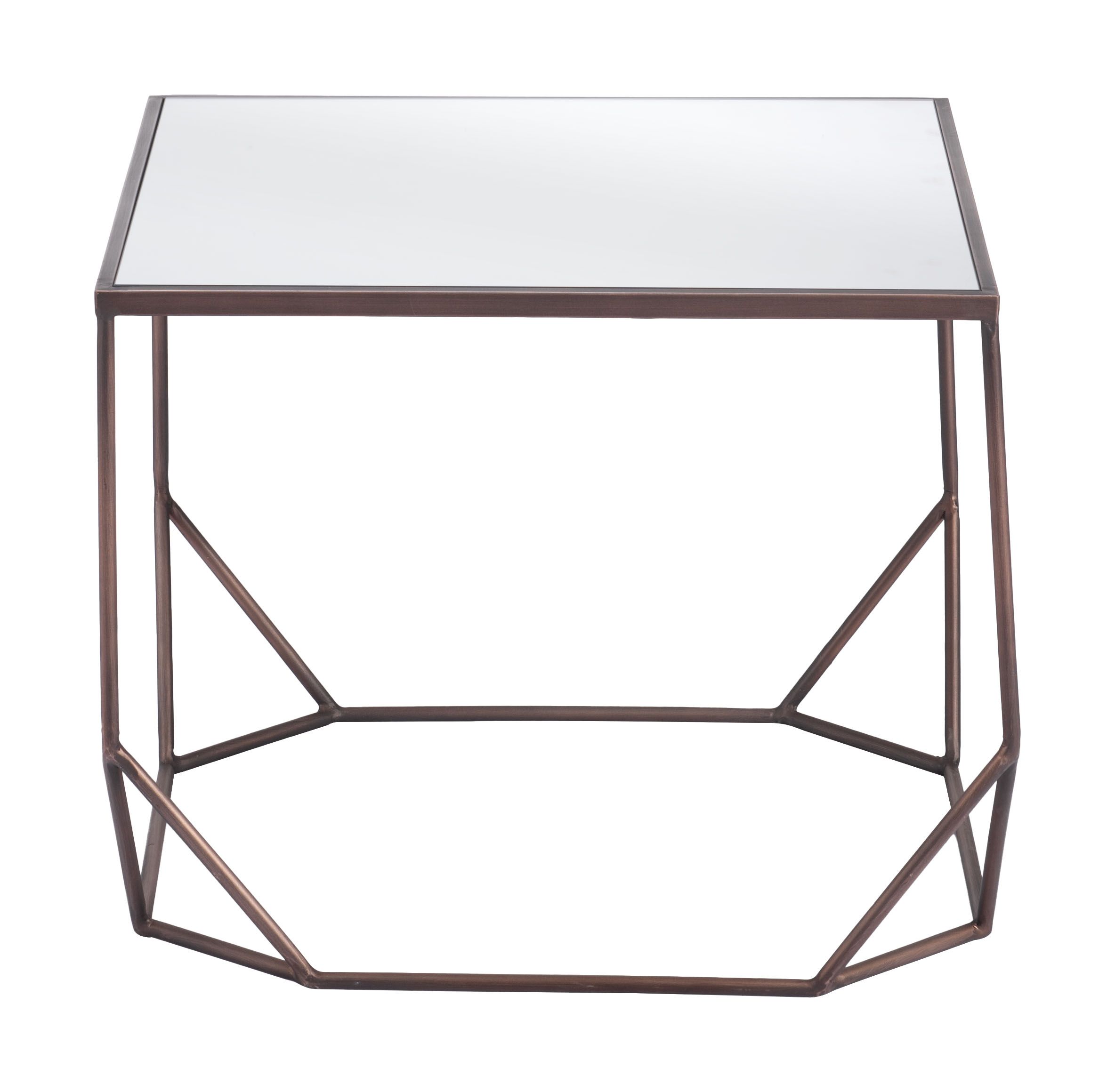 Arzon Square Mirror Glass/Steel Coffee Table Set