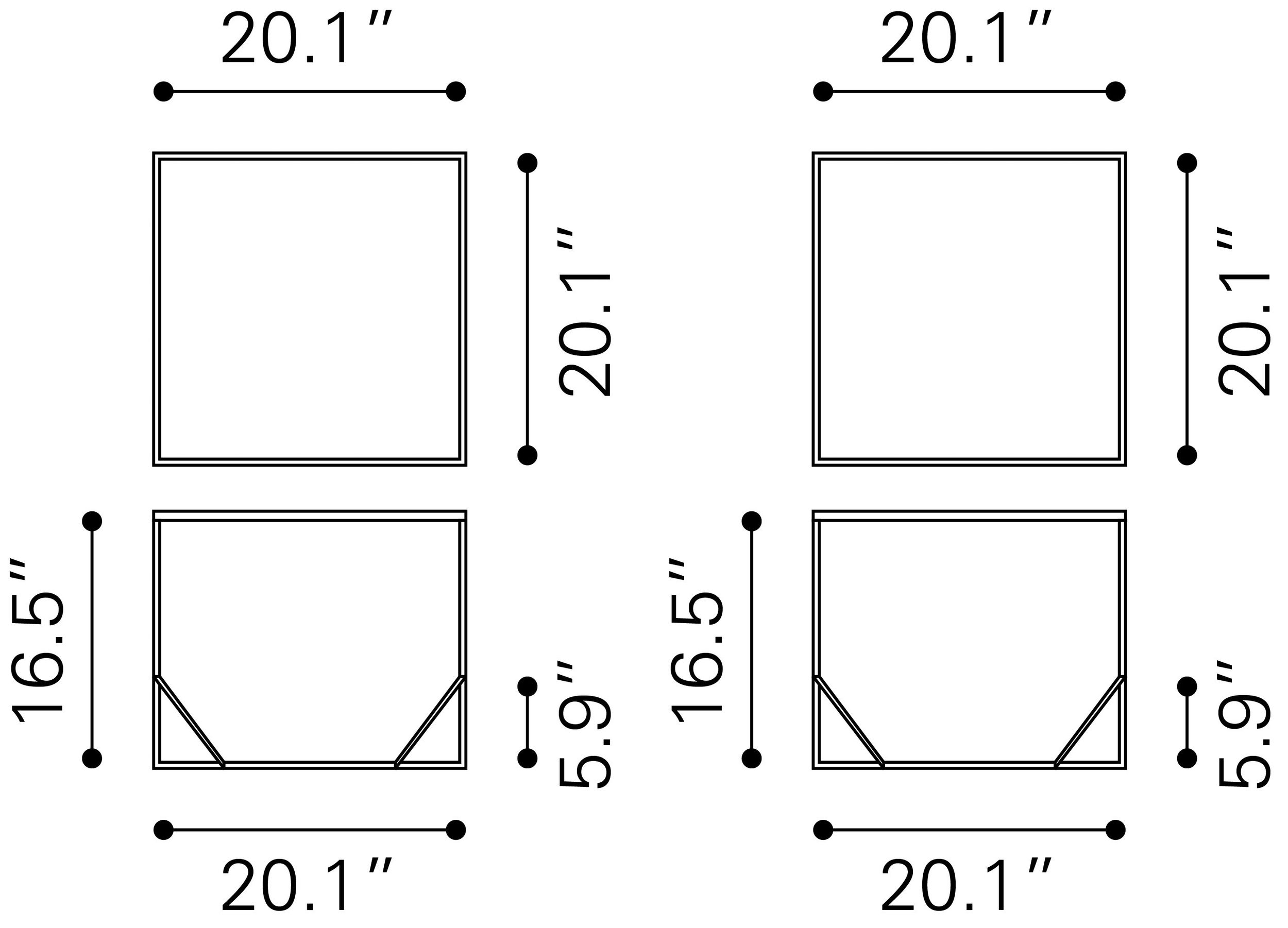 Arzon Square Mirror Glass/Steel Coffee Table Set