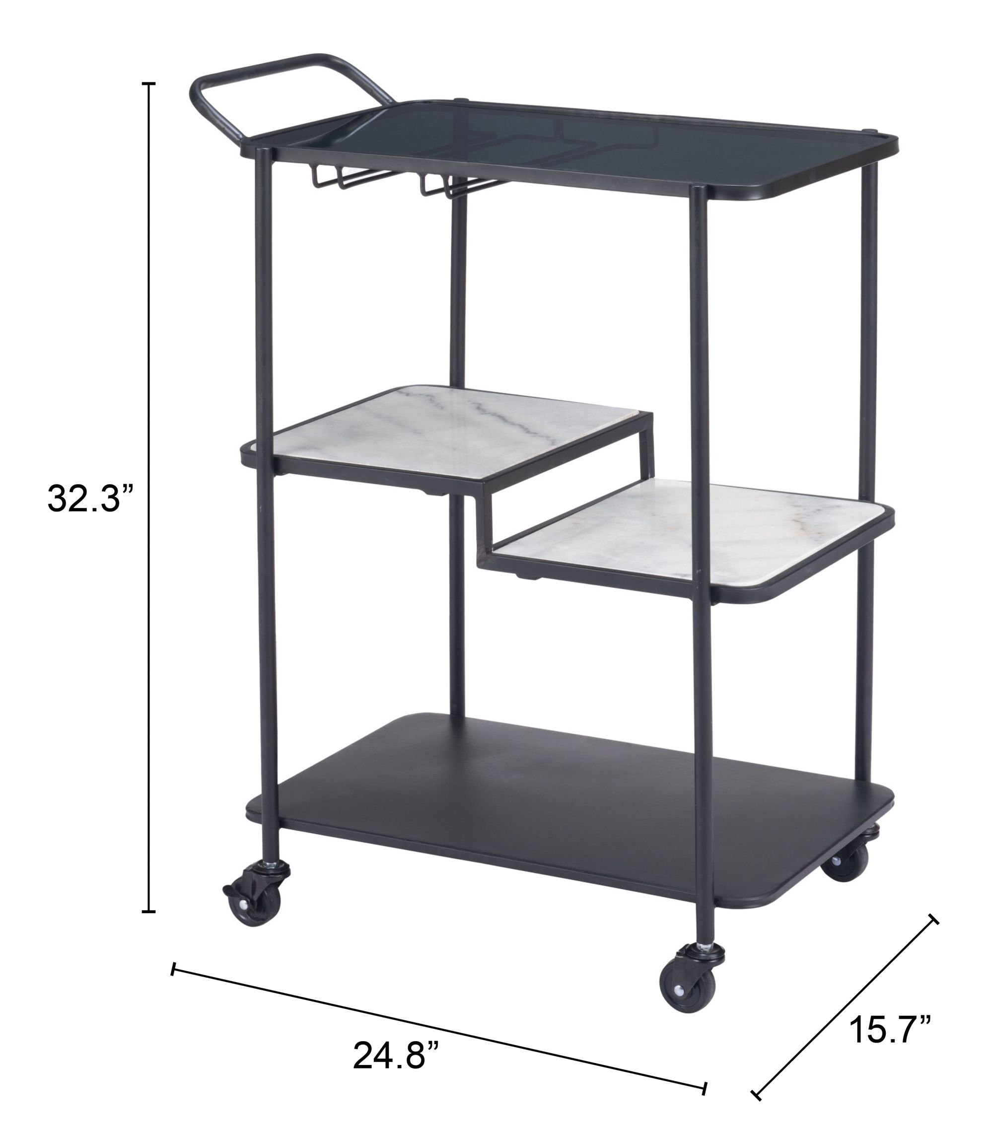 Constanza Glass/Marble/Steel Bar Cart