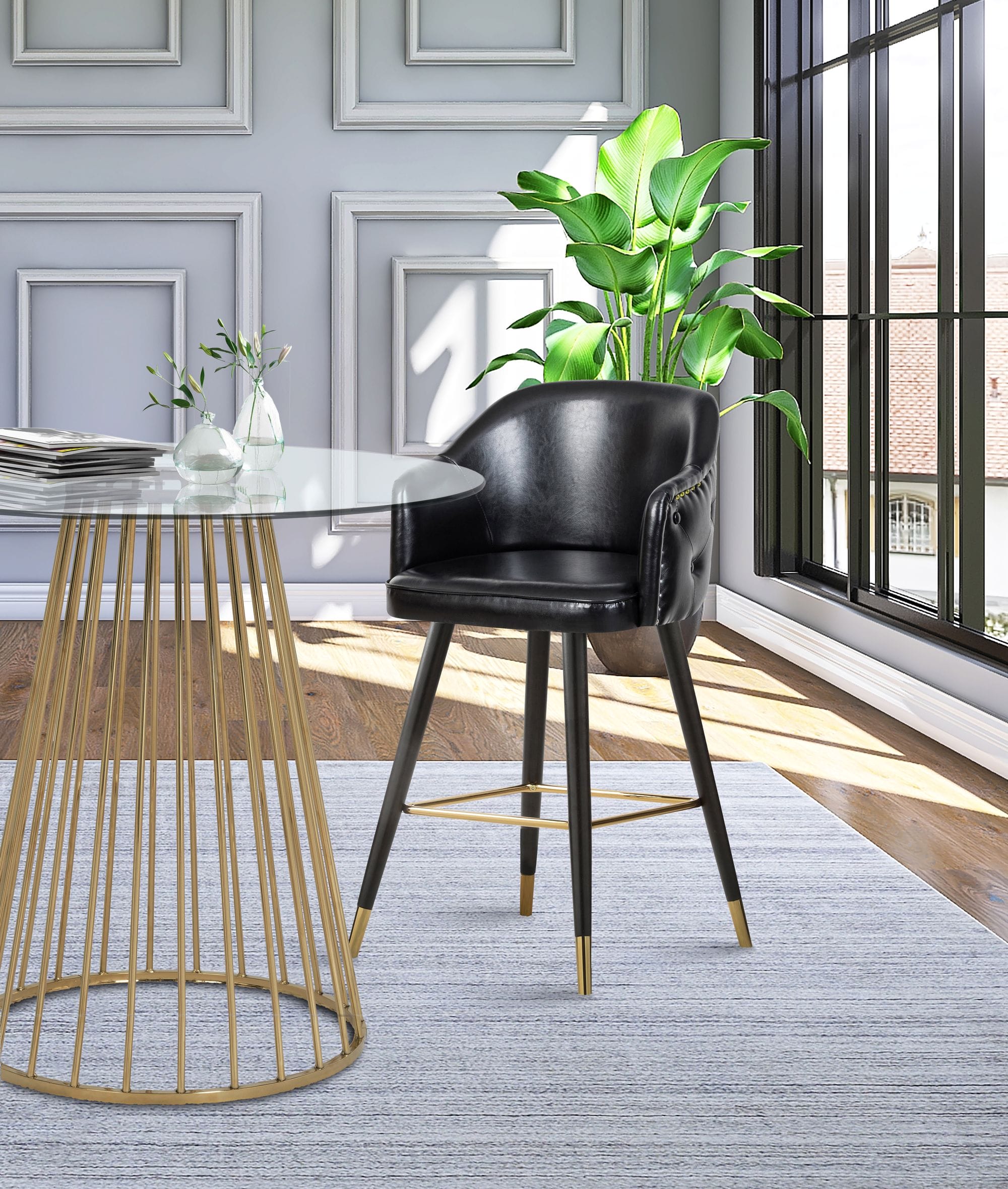 Barbosa Faux Leather Counter Stool with Espresso Wood Legs