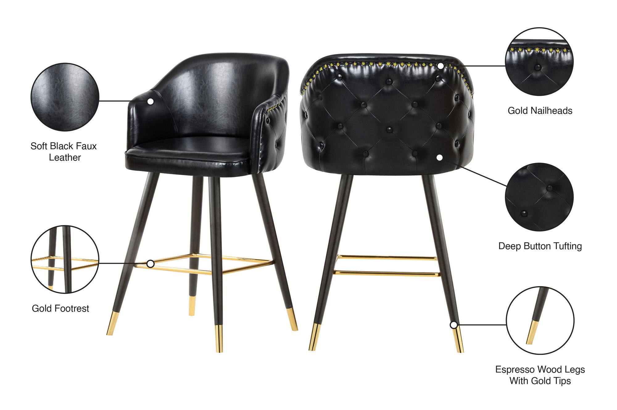Barbosa Faux Leather Counter Stool with Espresso Wood Legs