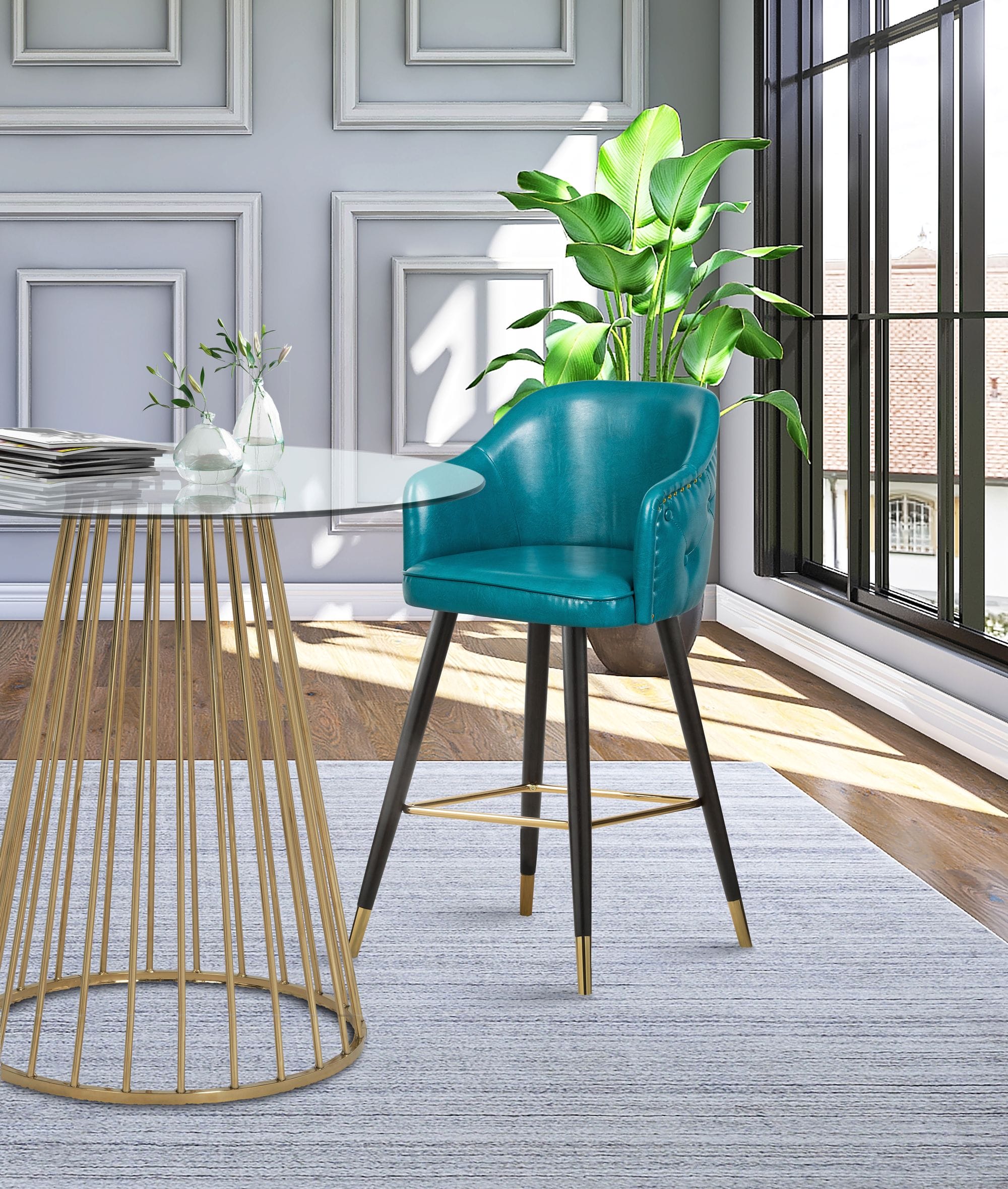 Barbosa Faux Leather Counter Stool with Espresso Wood Legs