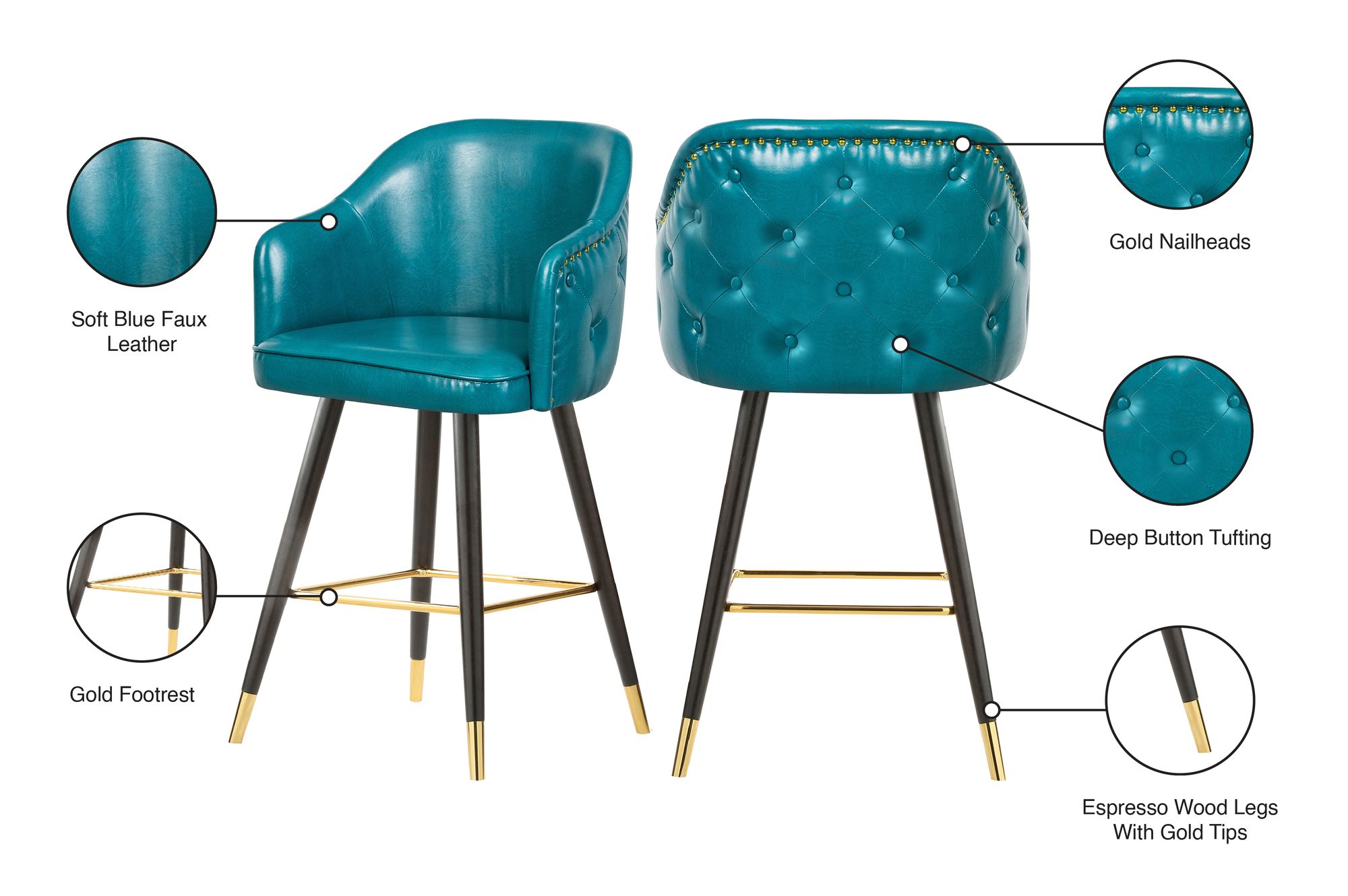 Barbosa Faux Leather Counter Stool with Espresso Wood Legs