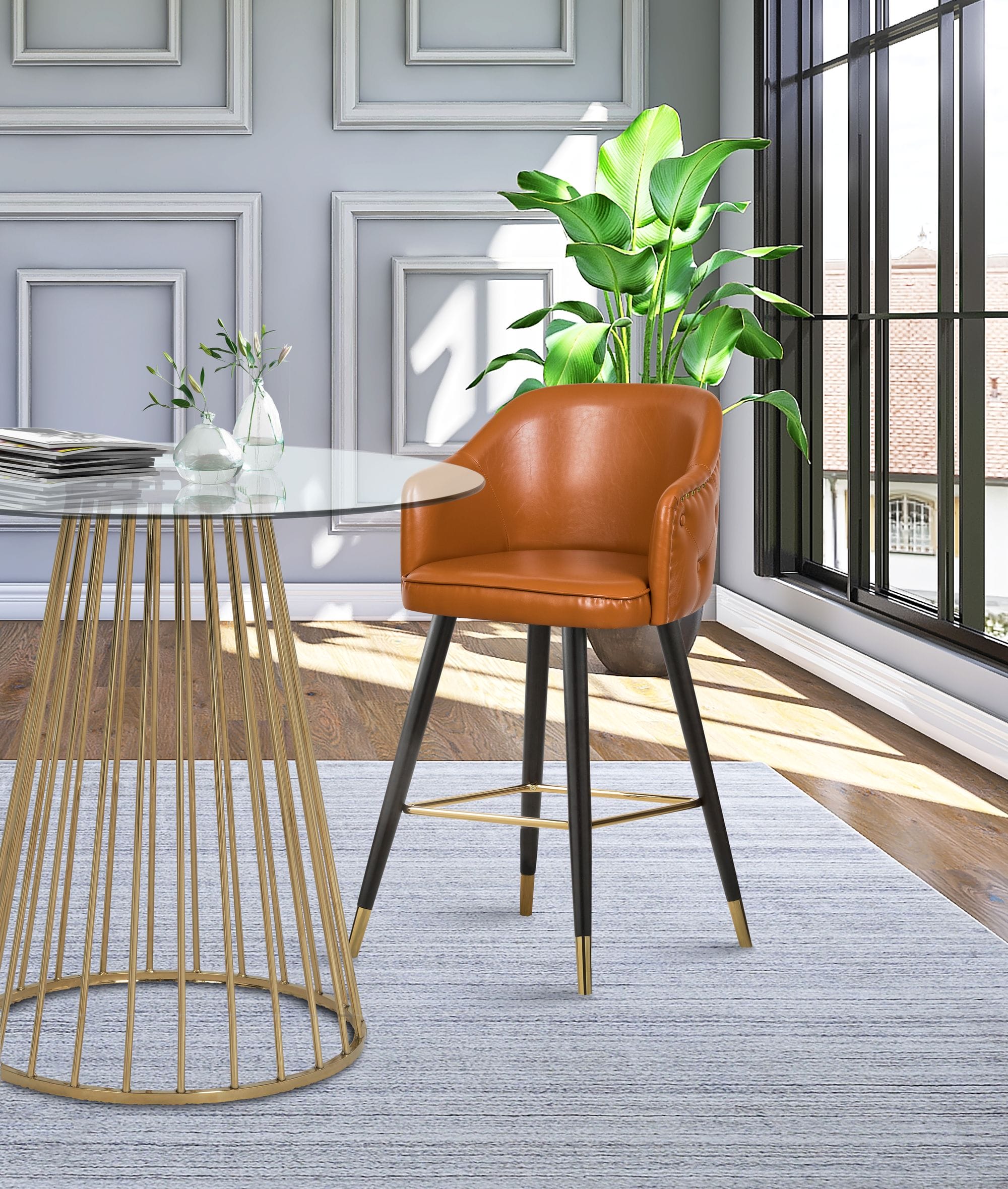 Barbosa Faux Leather Counter Stool with Espresso Wood Legs