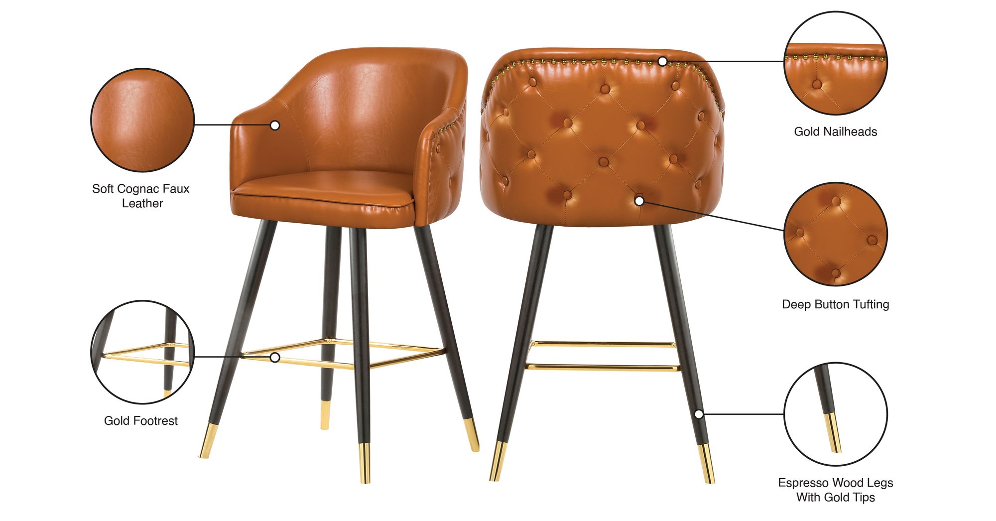 Barbosa Faux Leather Counter Stool with Espresso Wood Legs