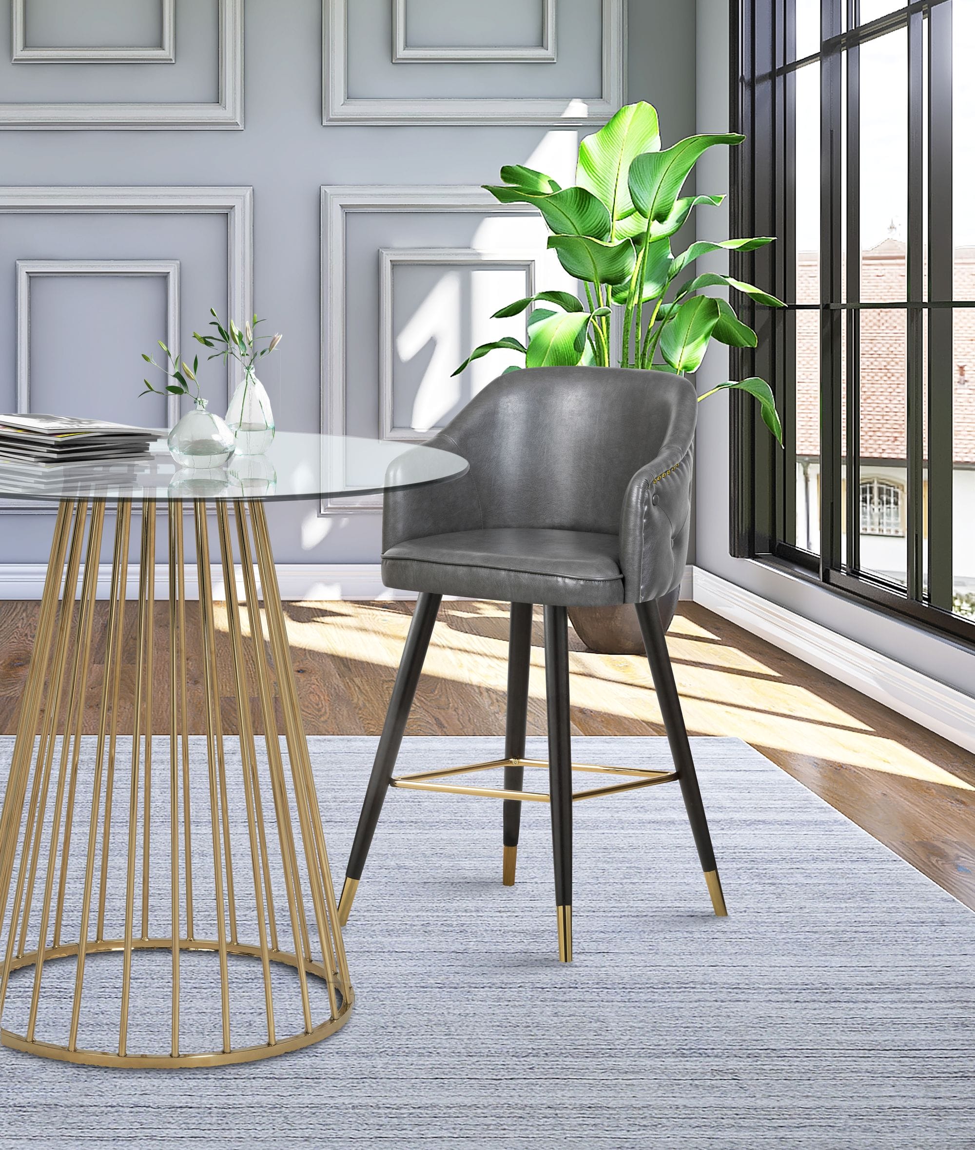 Barbosa Faux Leather Counter Stool with Espresso Wood Legs