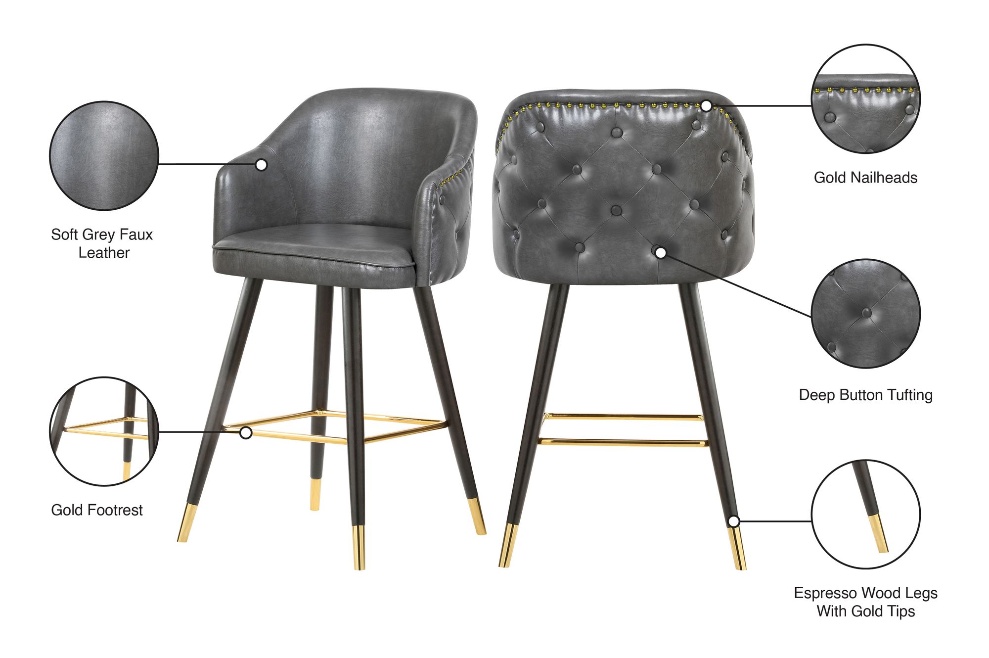 Barbosa Faux Leather Counter Stool with Espresso Wood Legs