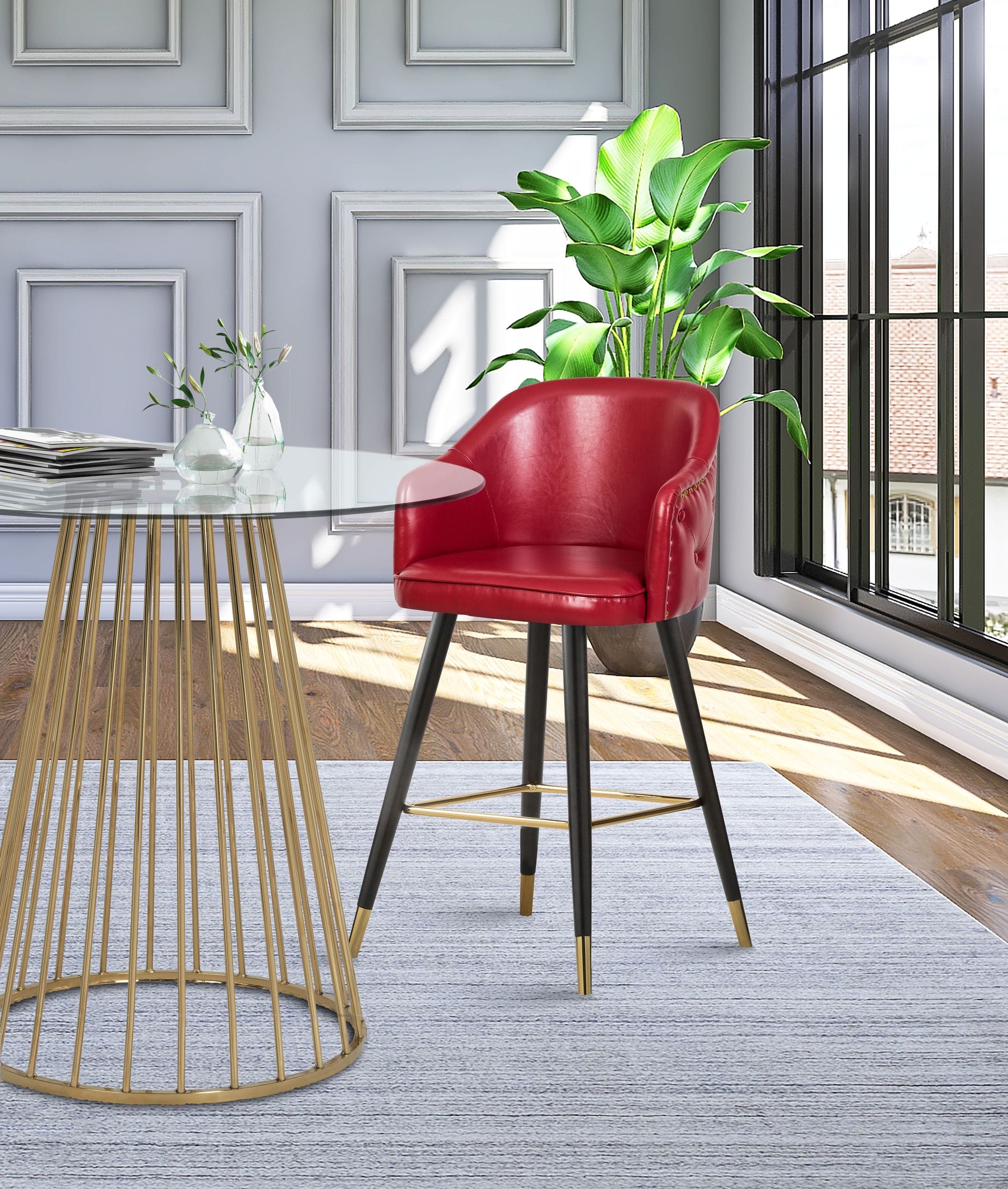 Barbosa Faux Leather Counter Stool with Espresso Wood Legs