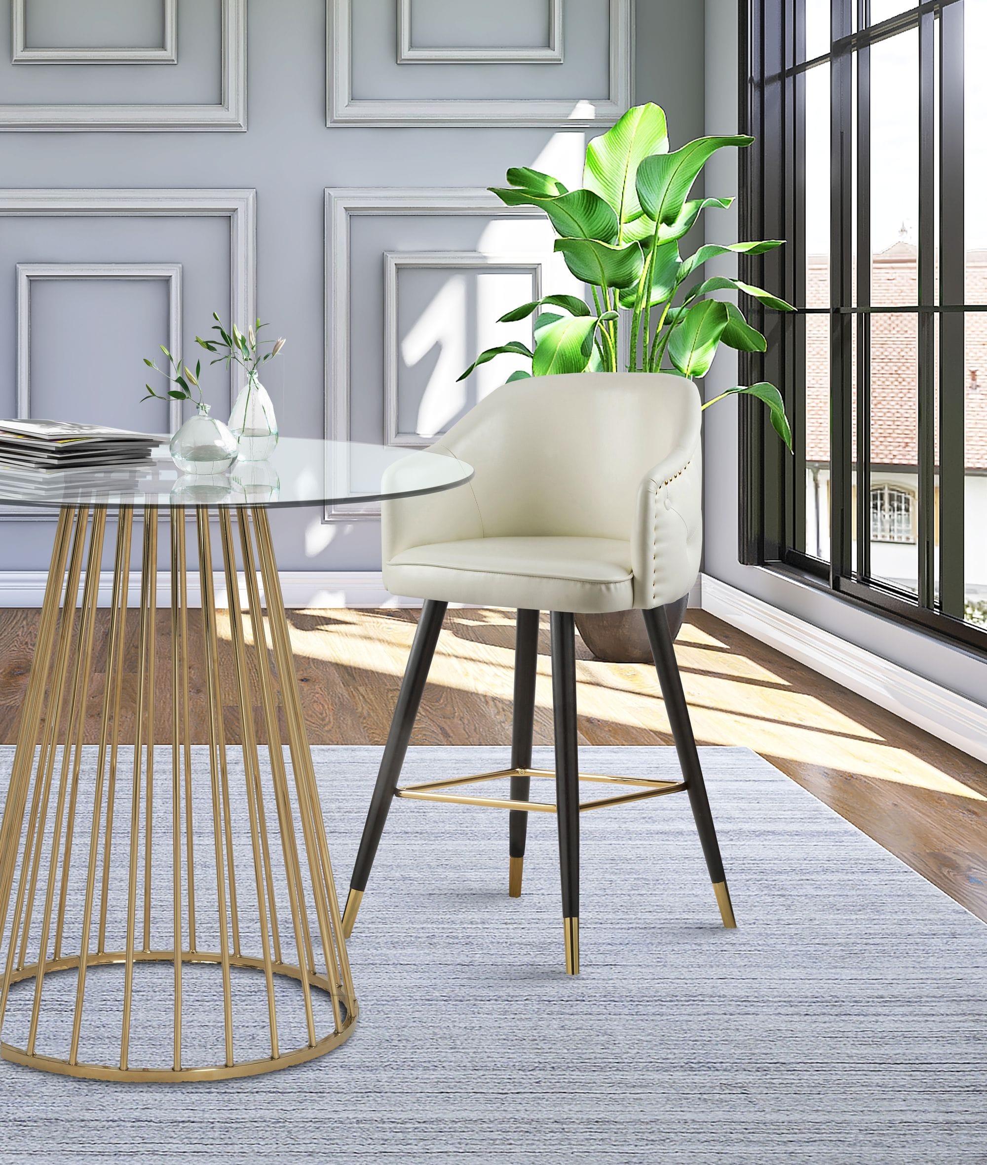 Barbosa Faux Leather Counter Stool with Espresso Wood Legs