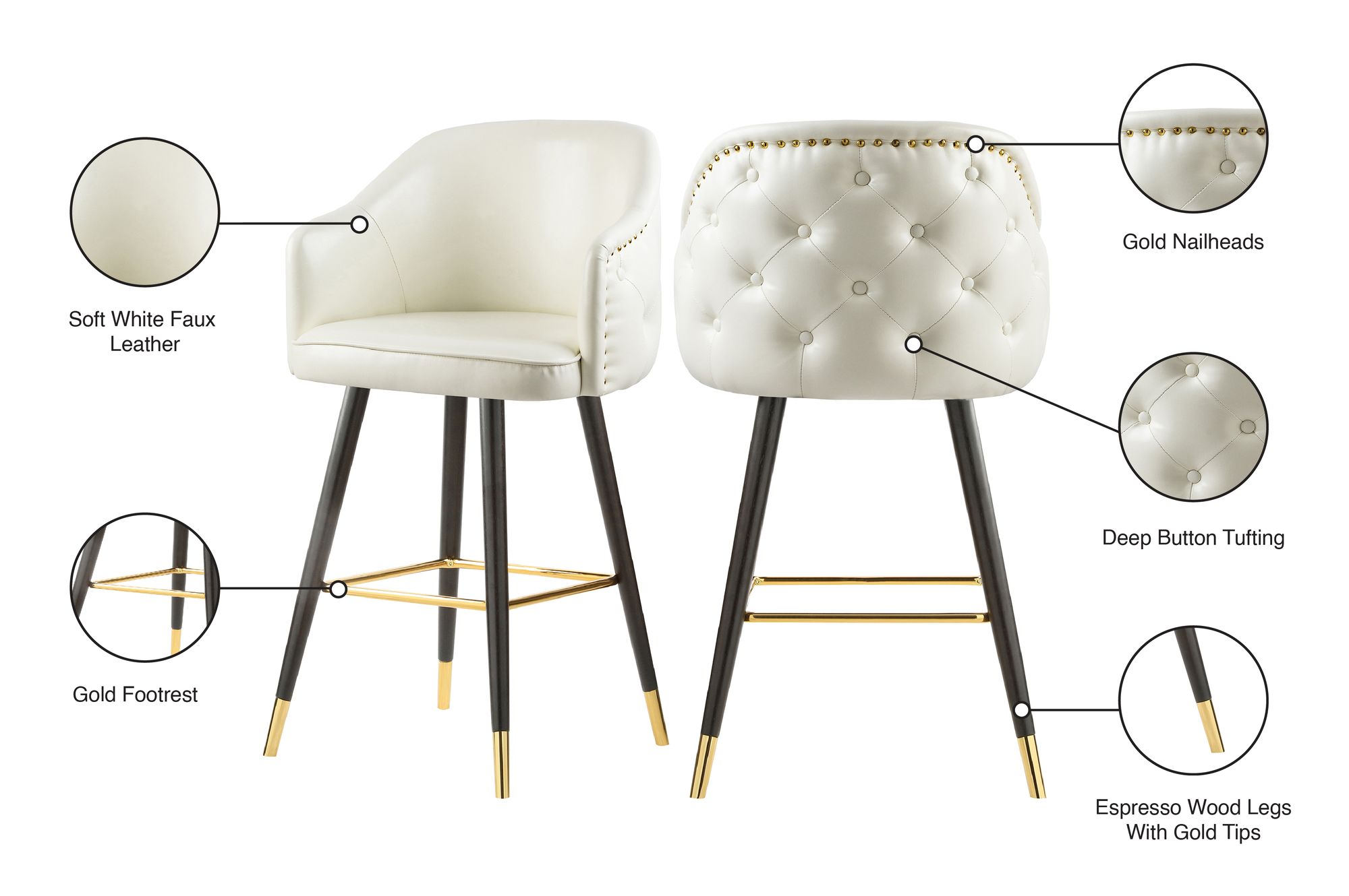 Barbosa Faux Leather Counter Stool with Espresso Wood Legs