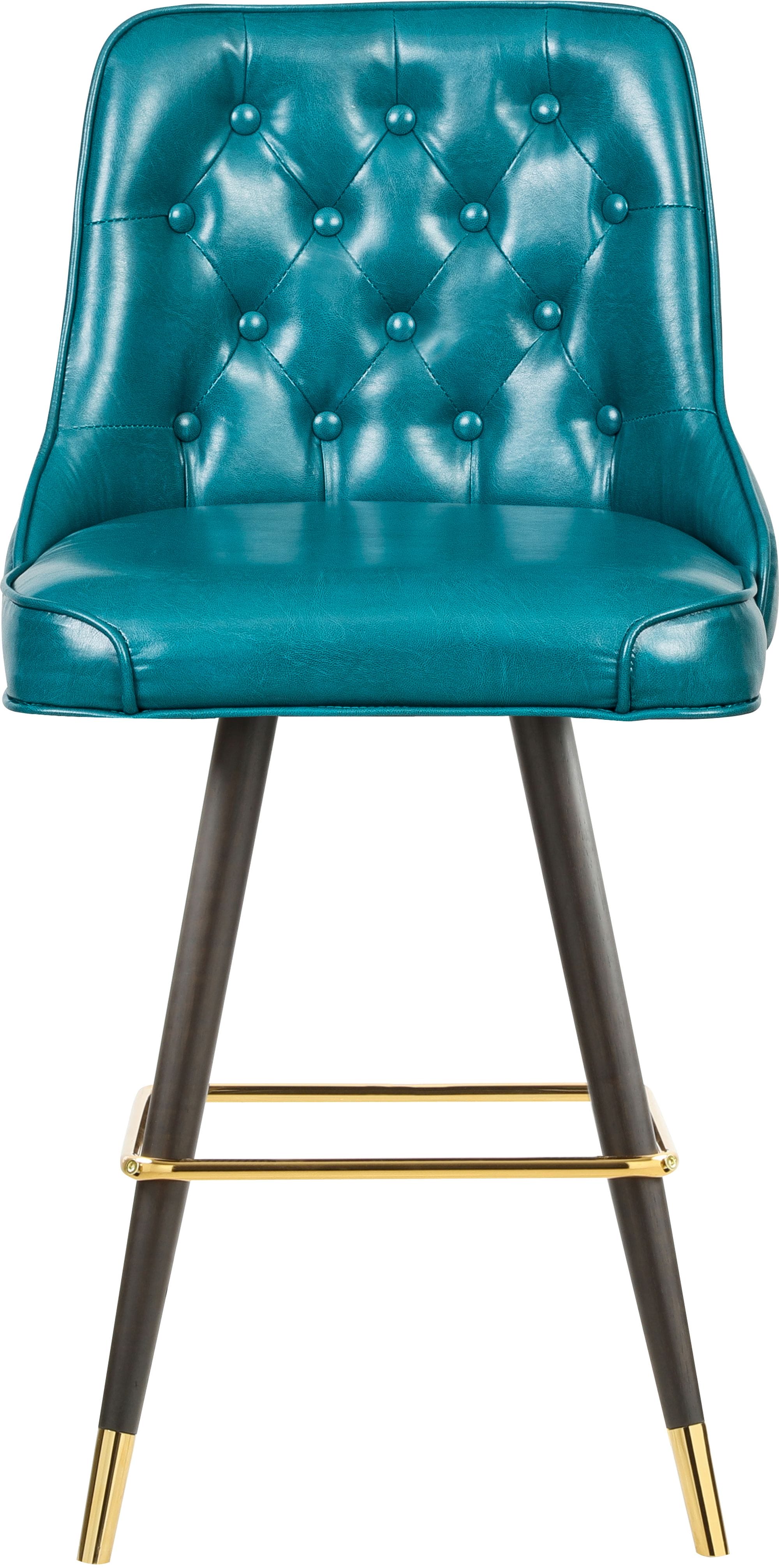 Portnoy Faux Leather Stool with Espresso Wood Legs, Gold Footrest & Gold Tips