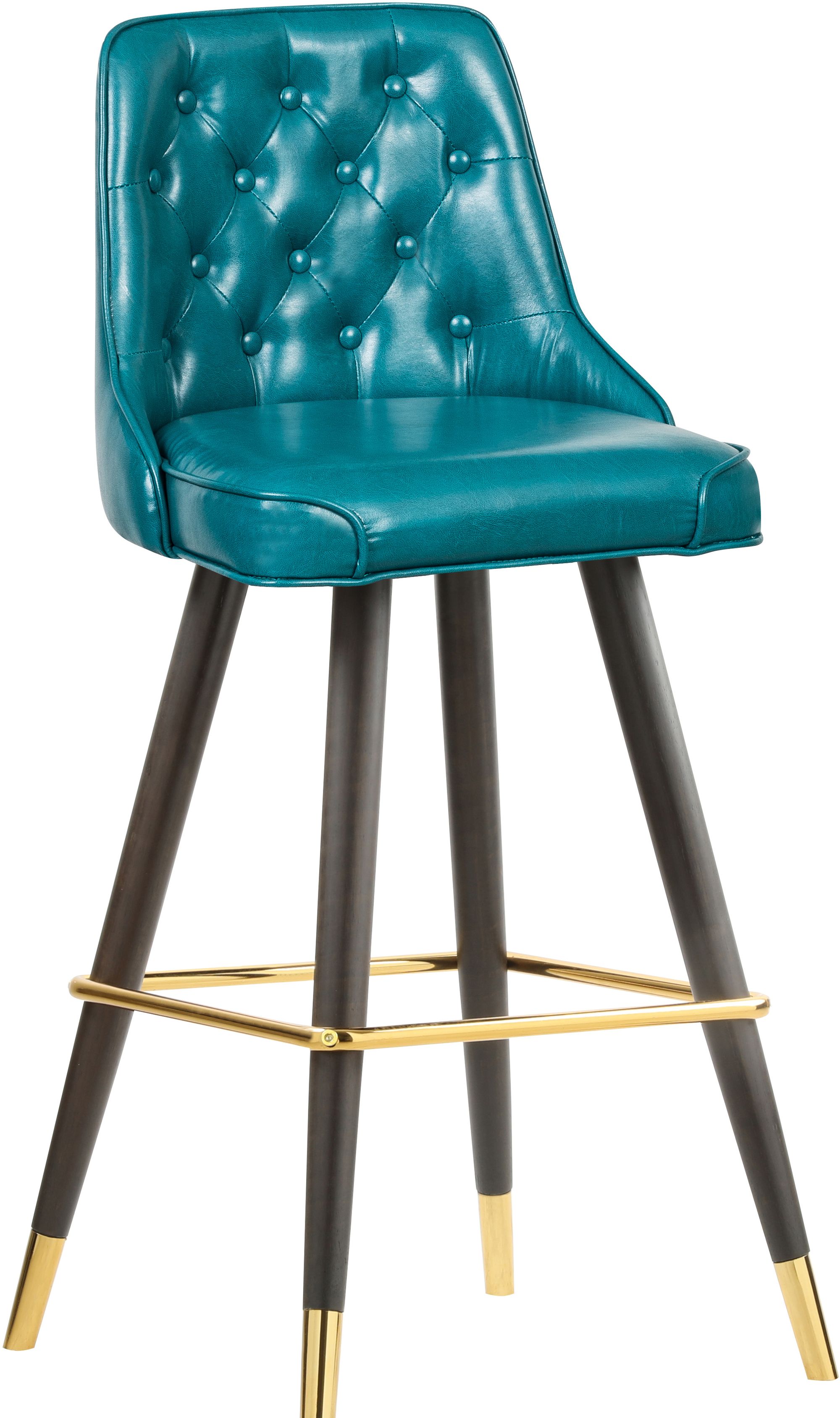 Portnoy Faux Leather Stool with Espresso Wood Legs, Gold Footrest & Gold Tips