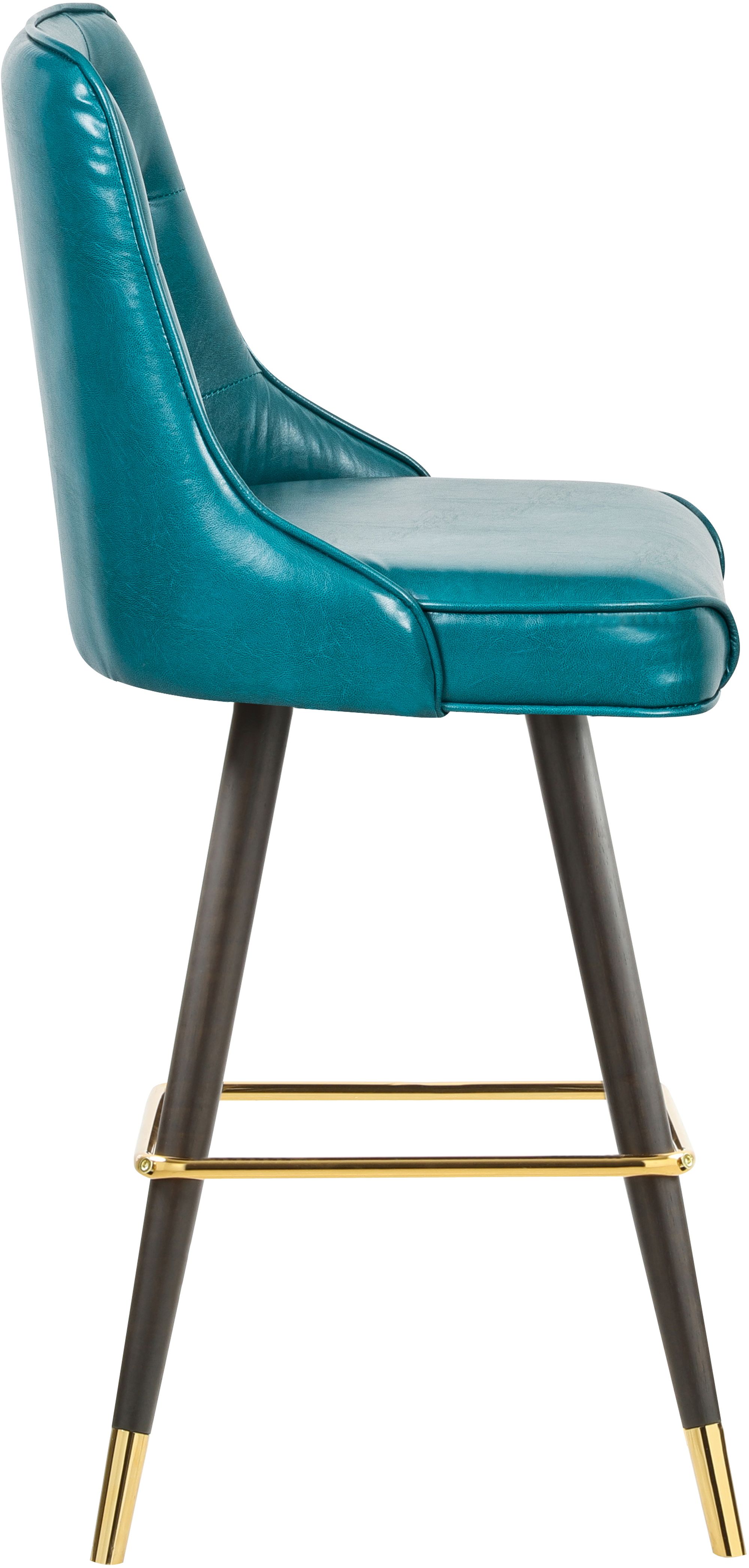 Portnoy Faux Leather Stool with Espresso Wood Legs, Gold Footrest & Gold Tips
