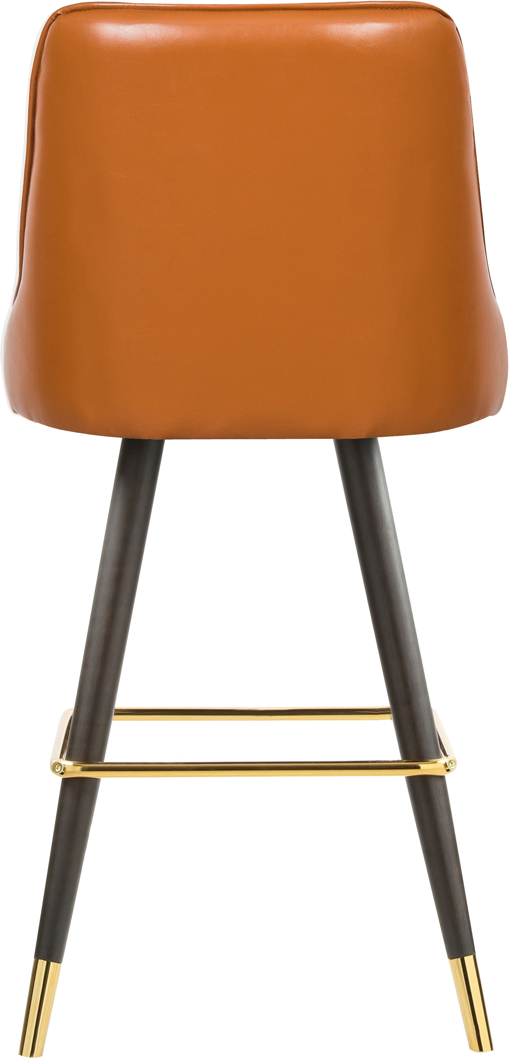 Portnoy Faux Leather Stool with Espresso Wood Legs, Gold Footrest & Gold Tips