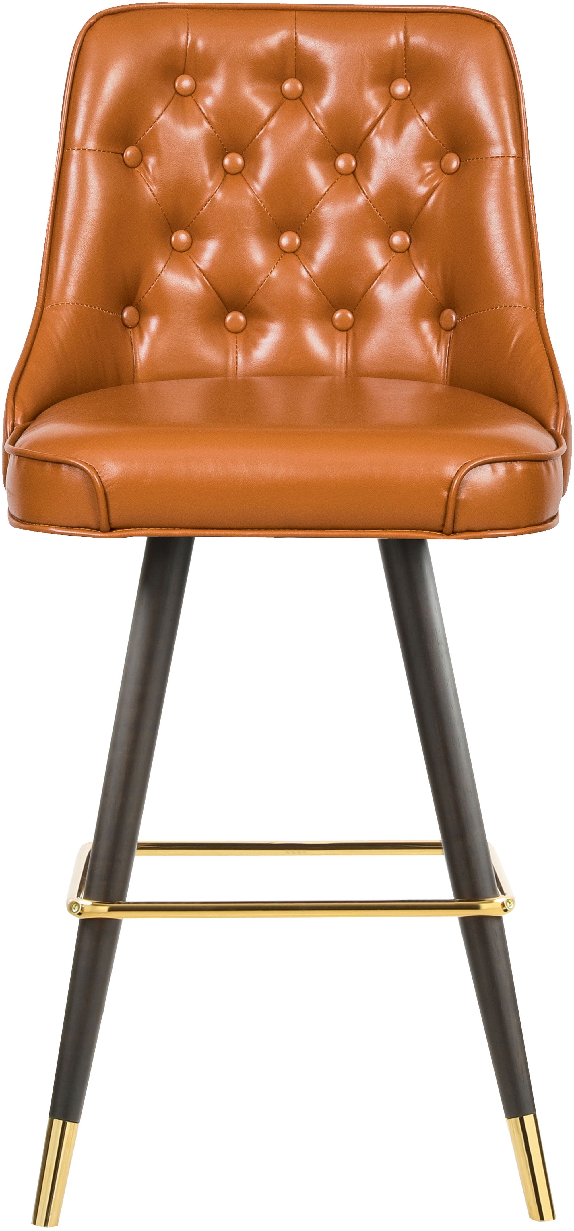 Portnoy Faux Leather Stool with Espresso Wood Legs, Gold Footrest & Gold Tips