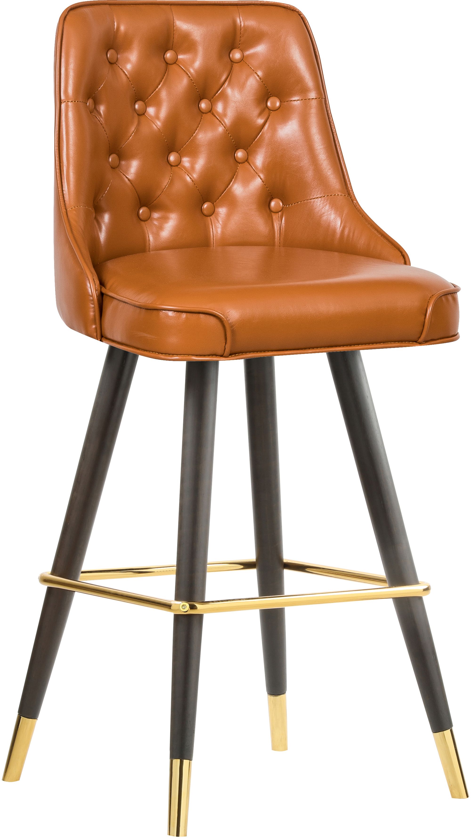 Portnoy Faux Leather Stool with Espresso Wood Legs, Gold Footrest & Gold Tips